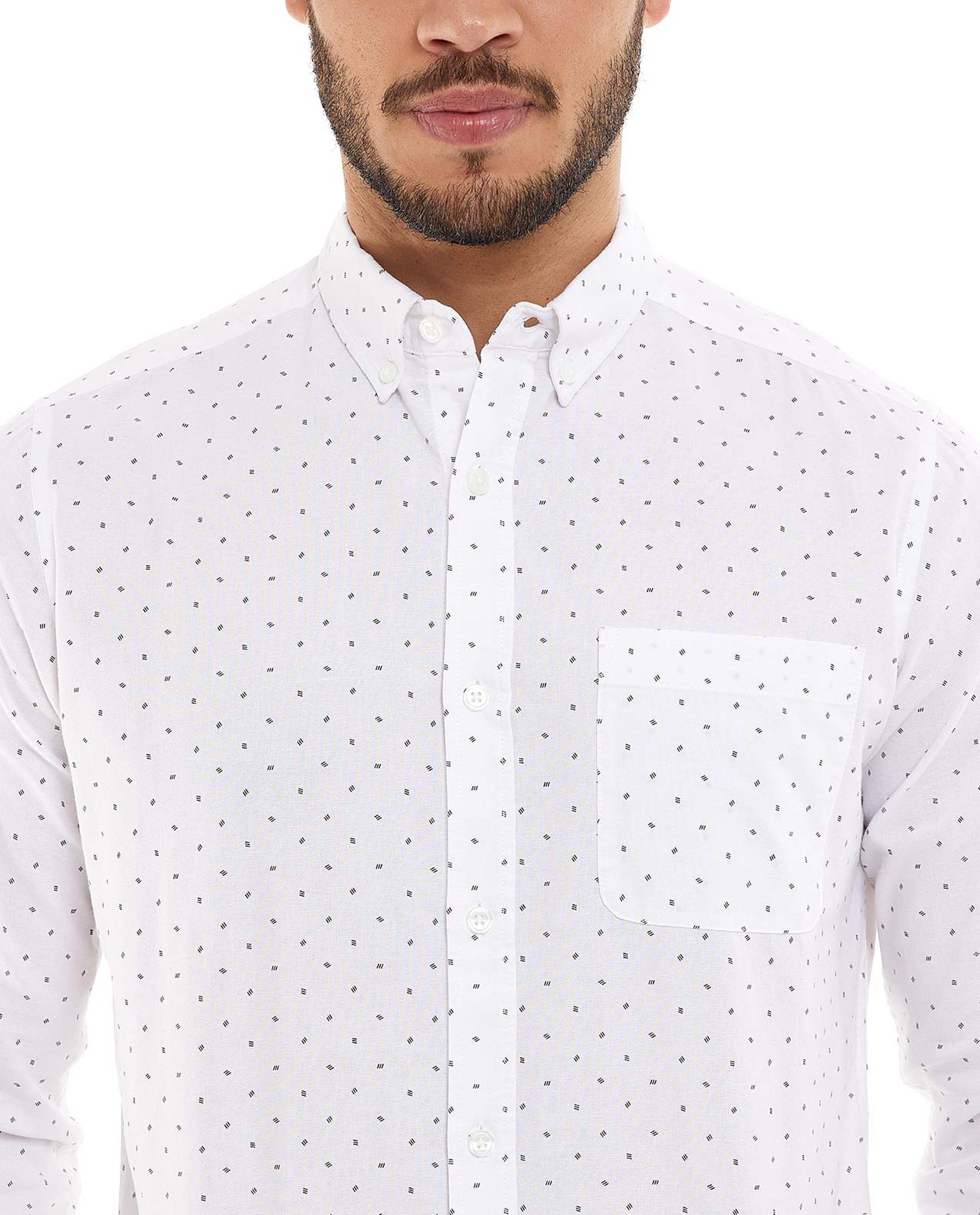 Polka Dots with Button-Down Collar and Long Sleeves