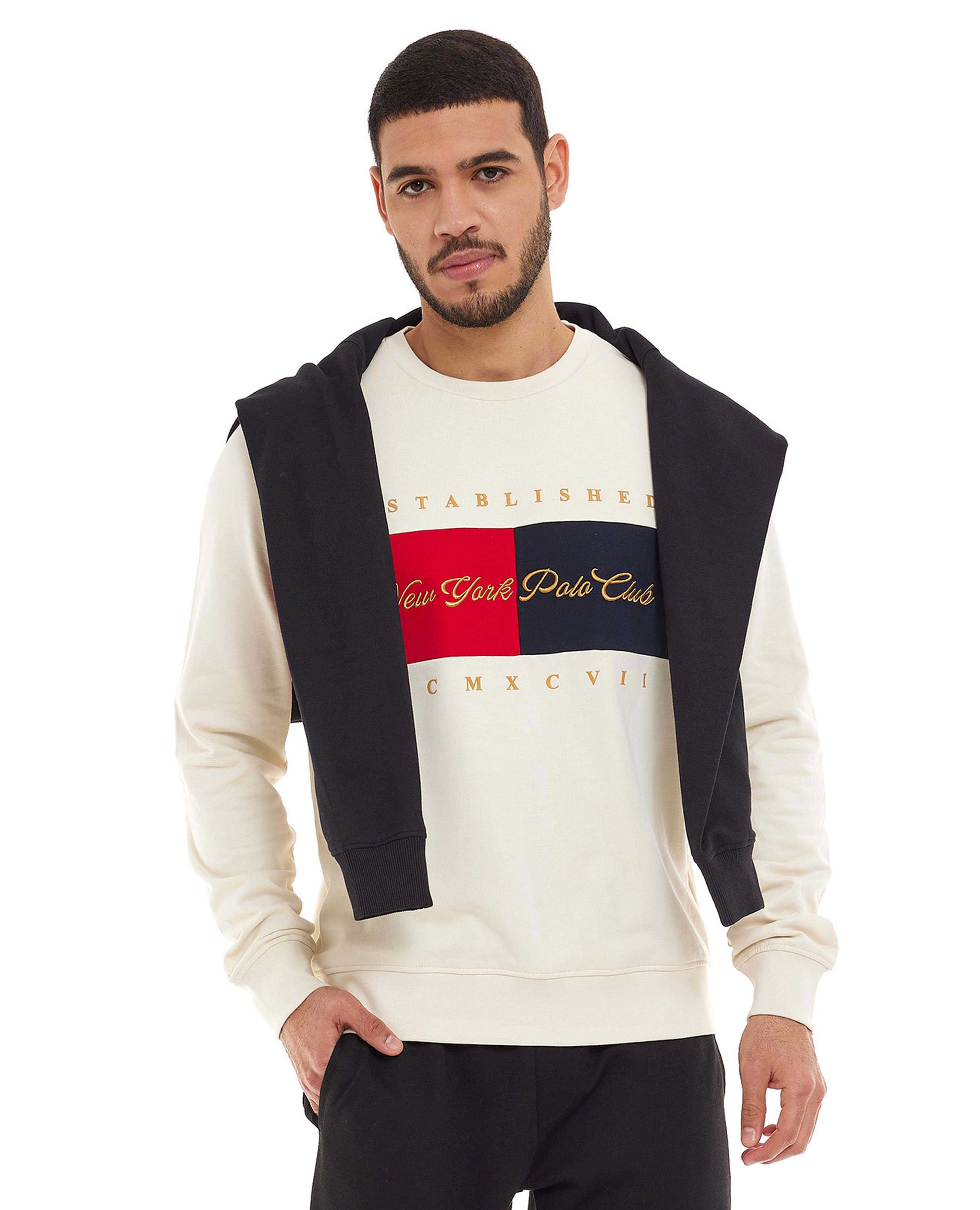 Color Block Sweatshirt with Crew Neck and Long Sleeves