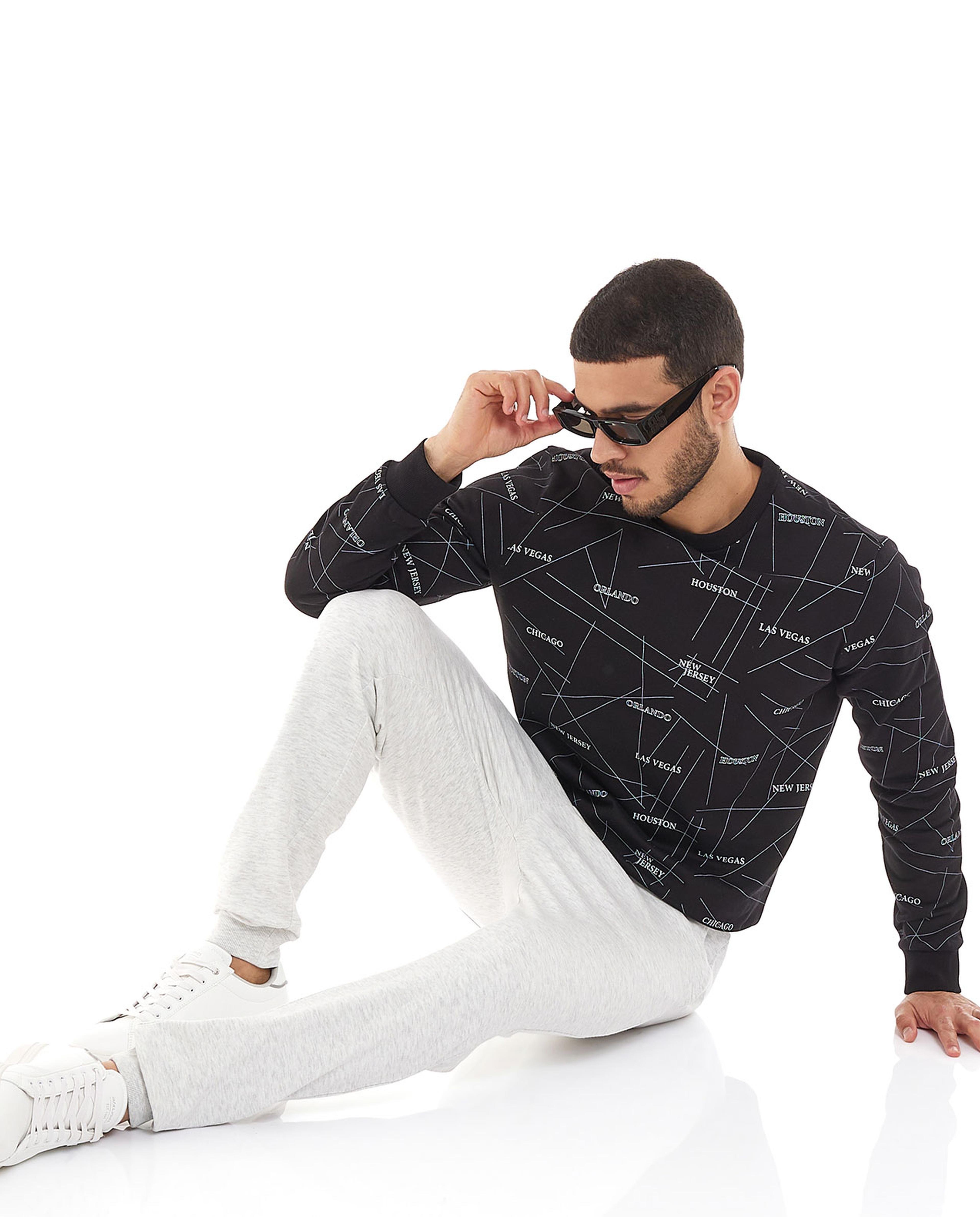 All Over Print Sweatshirt with Crew Neck and Long Sleeves