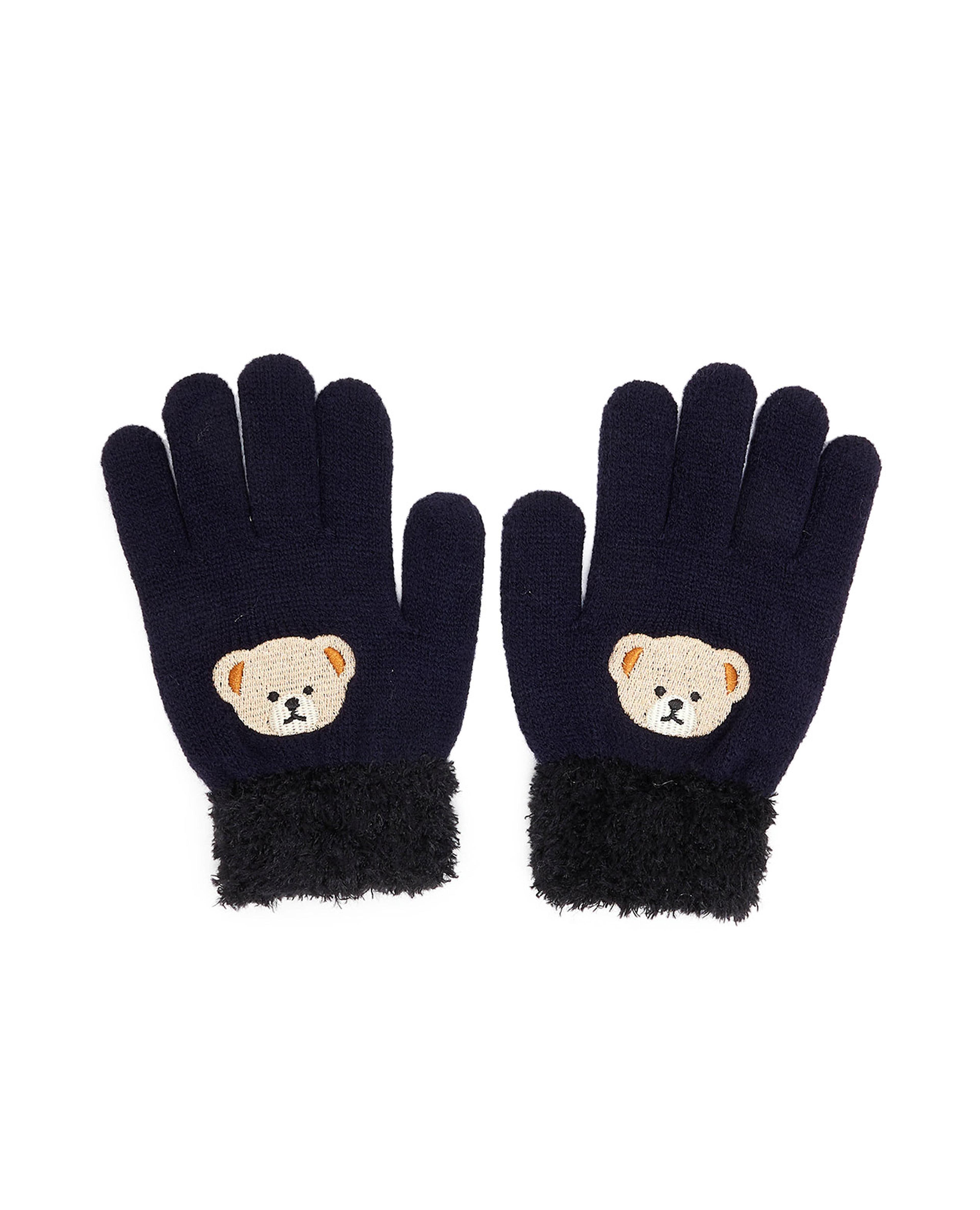 Bear Detail Knit Gloves