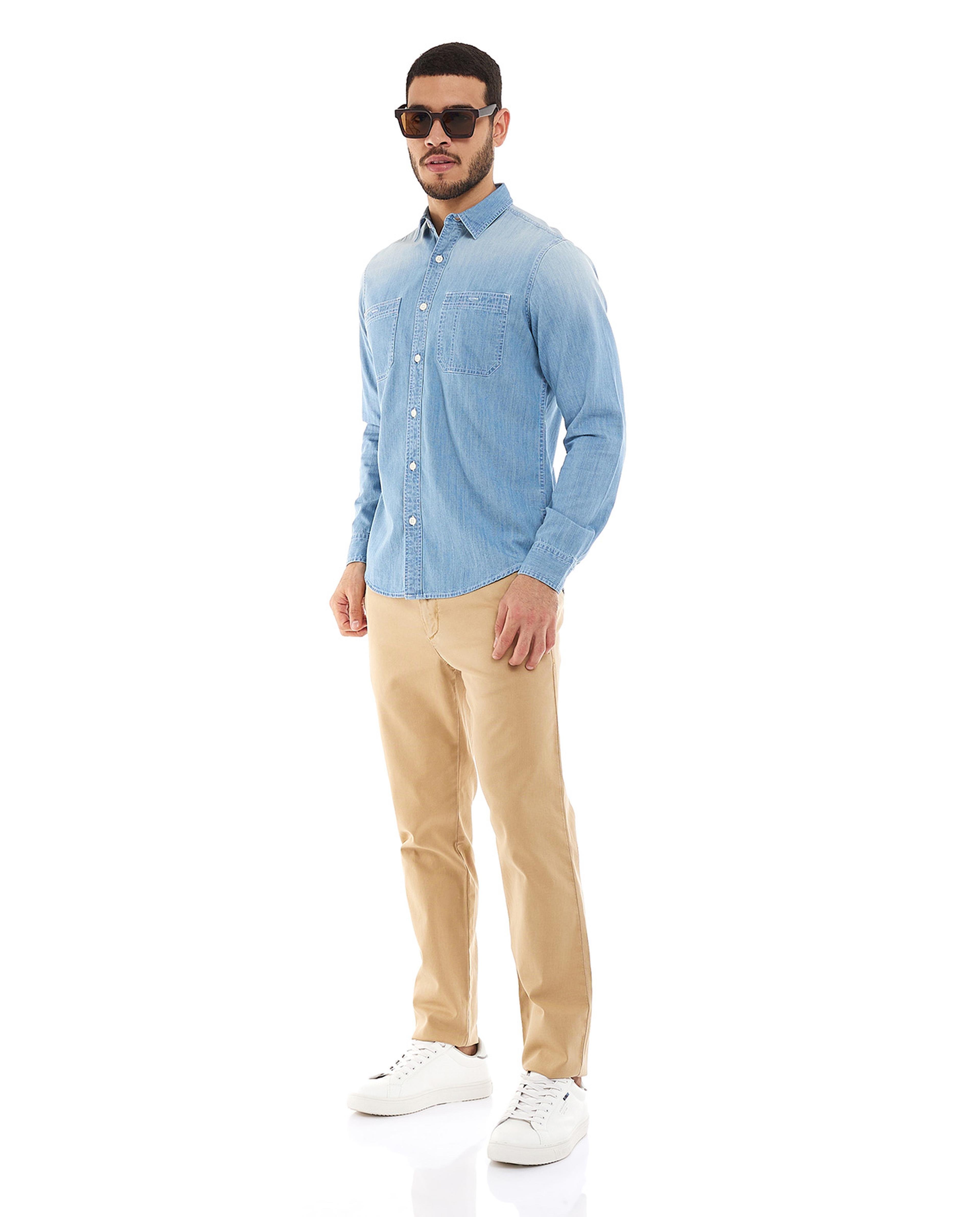 Faded Shirt with Classic Collar and Long Sleeves