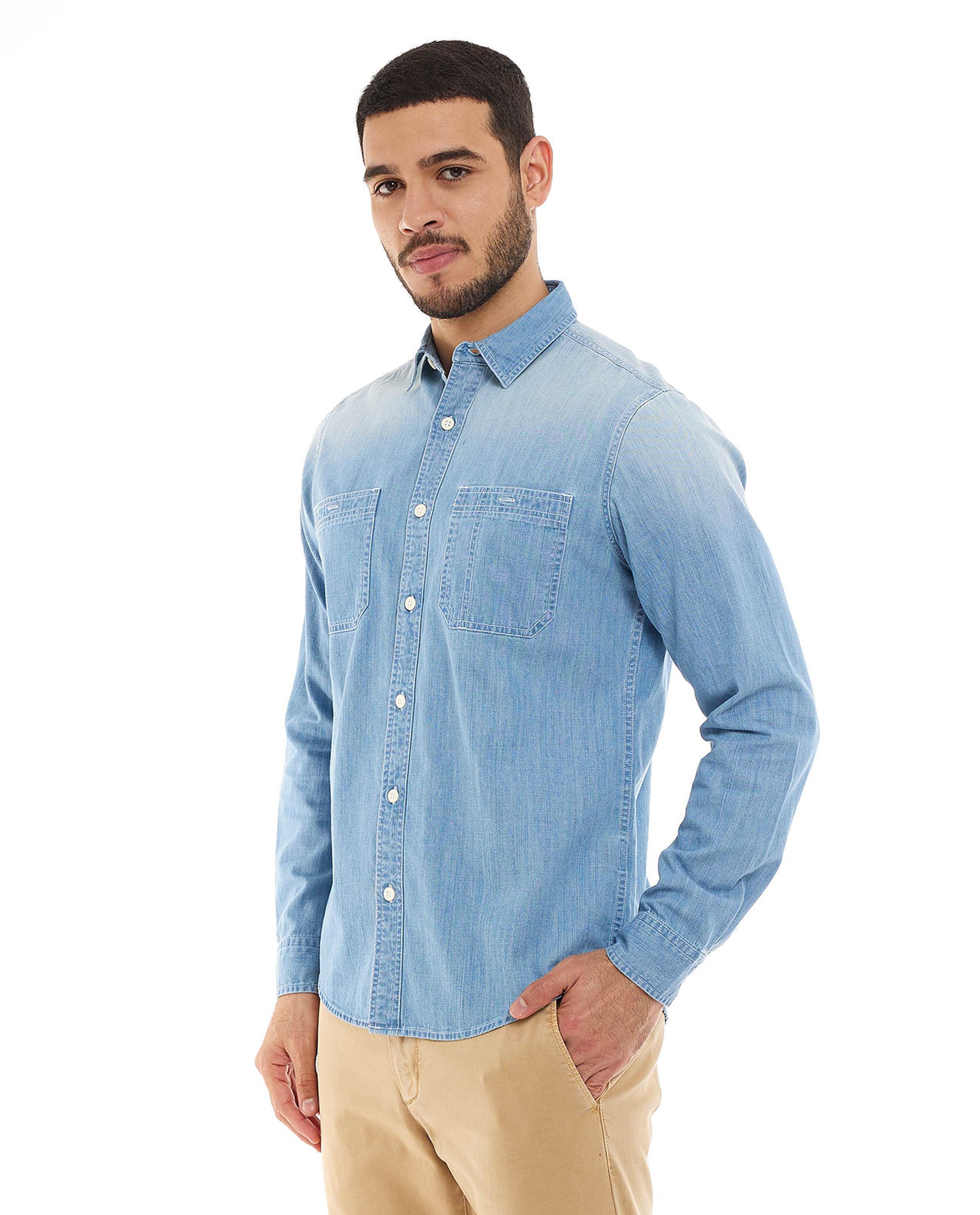Faded Shirt with Classic Collar and Long Sleeves