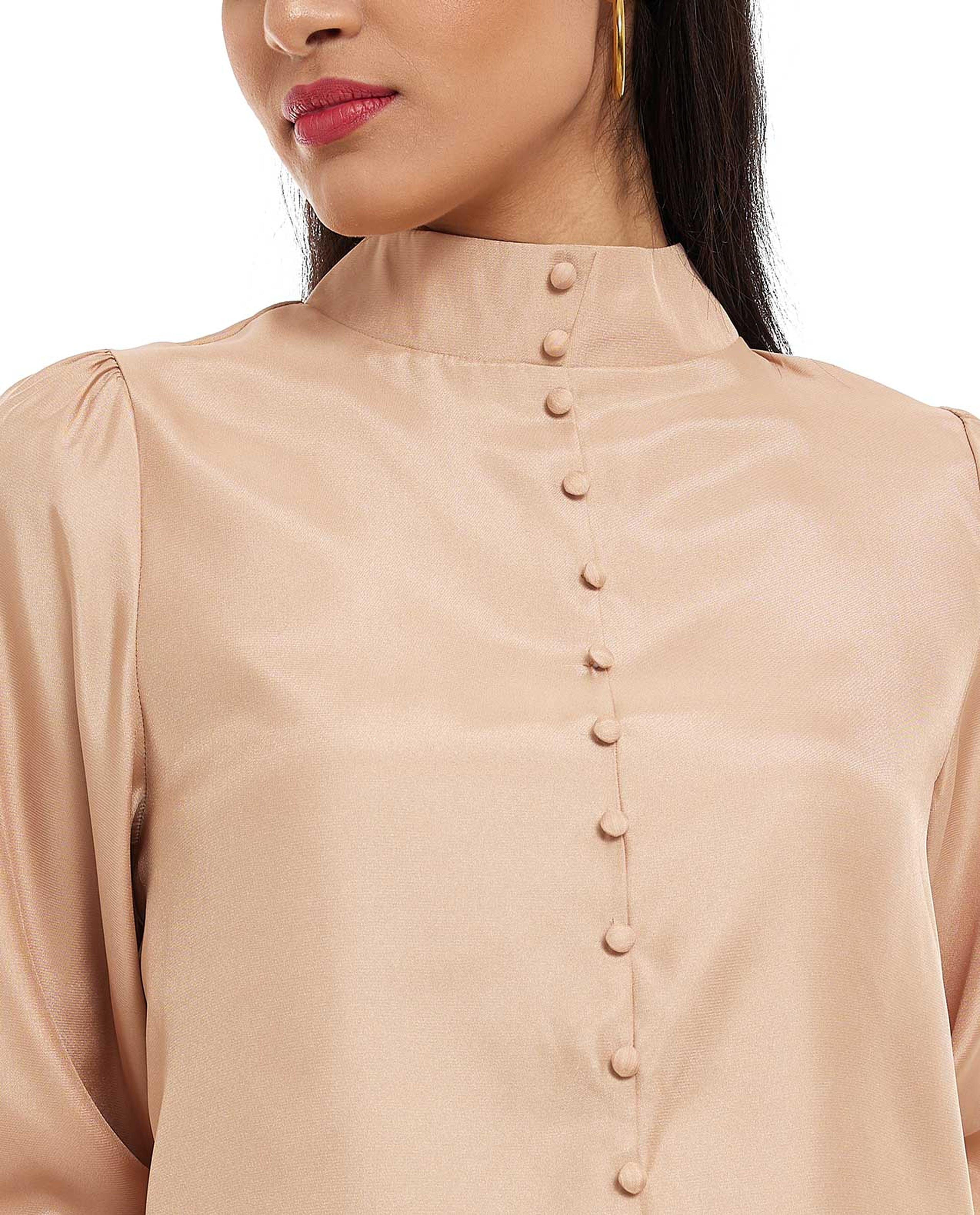 Solid Top with High Neck and Bishop Sleeves