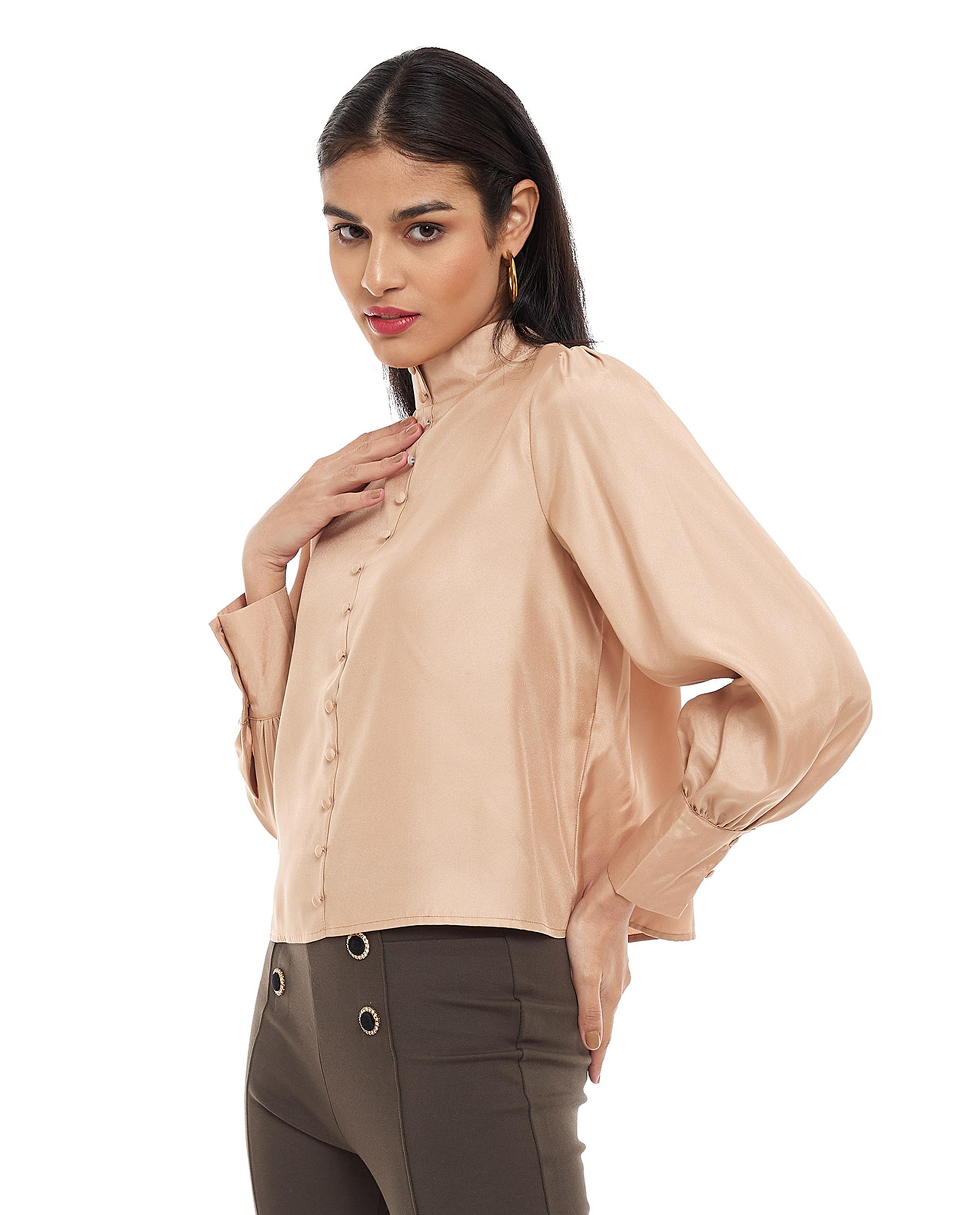 Solid Top with High Neck and Bishop Sleeves