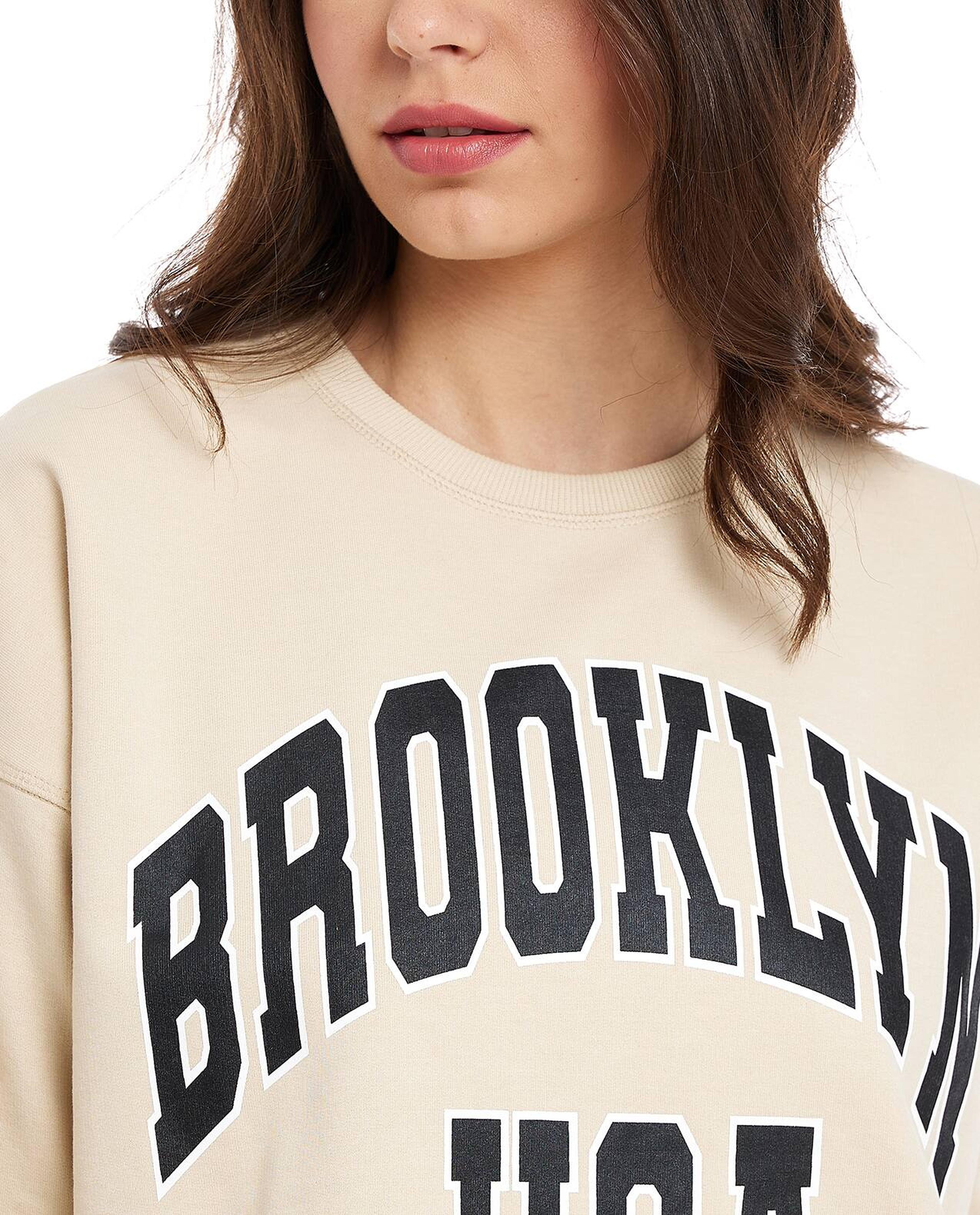 Typography Print Sweatshirt with Long Sleeves