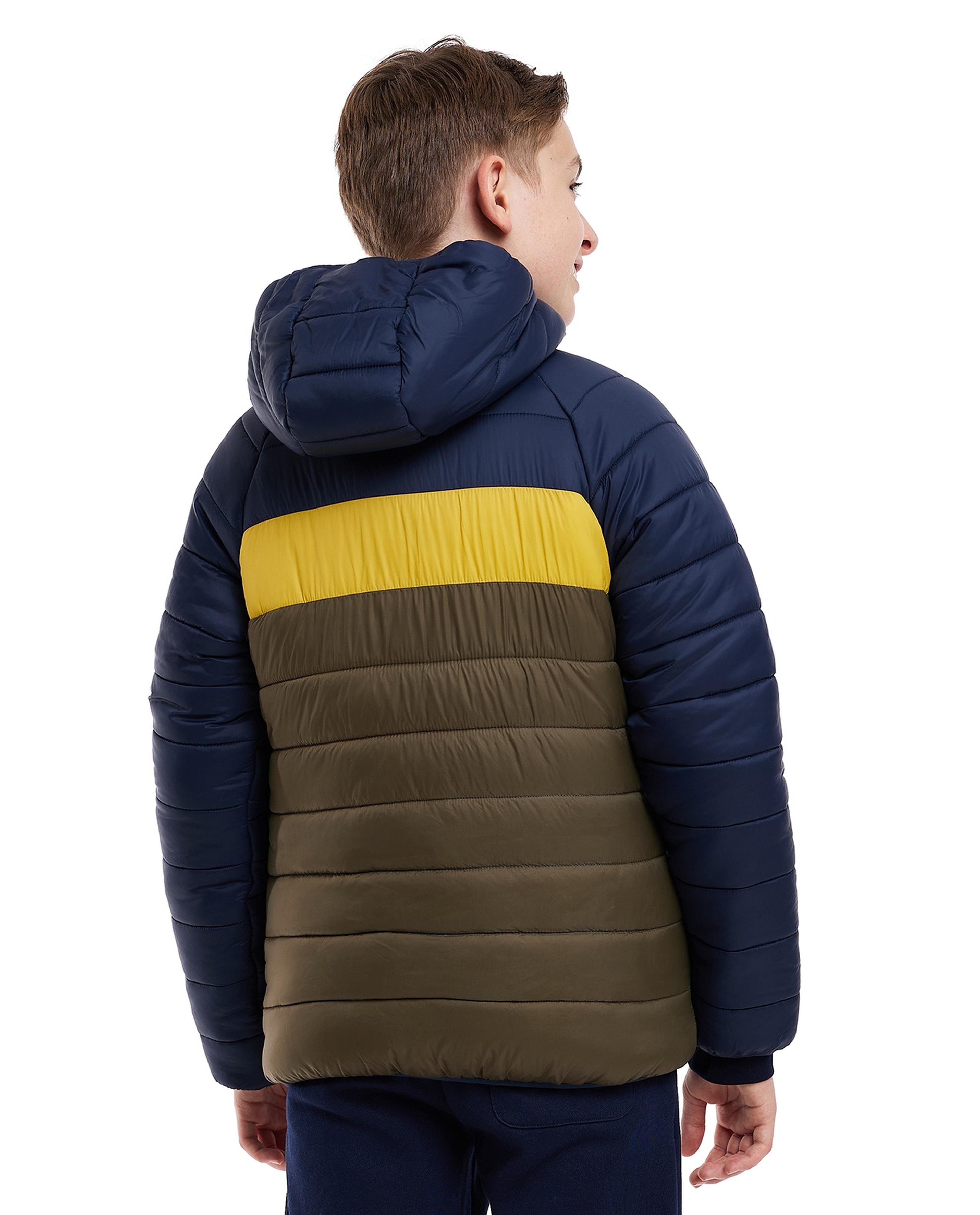 Color Block Hooded Jacket with Zipper Closure