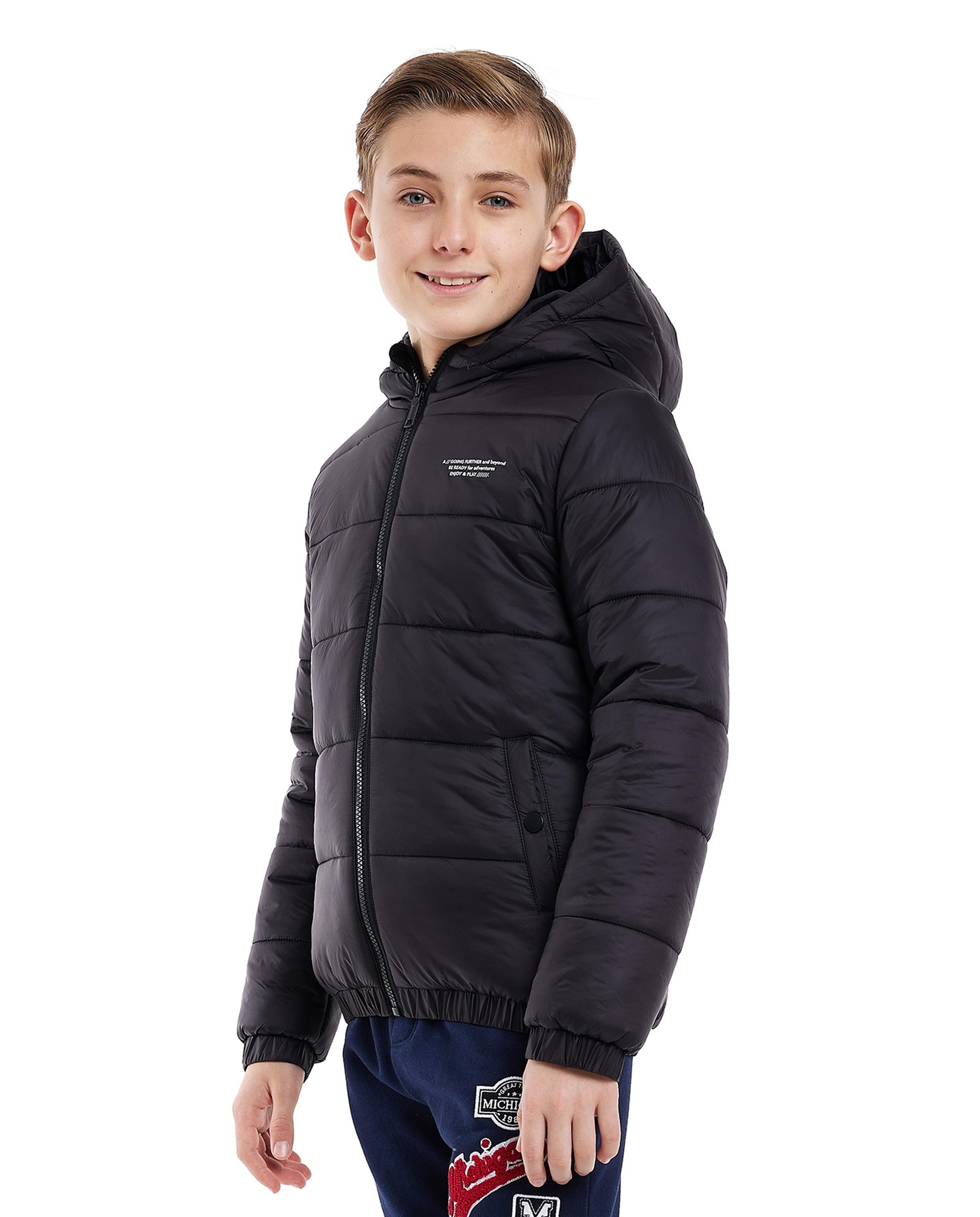 Quilted Hooded Jacket with Zipper Closure