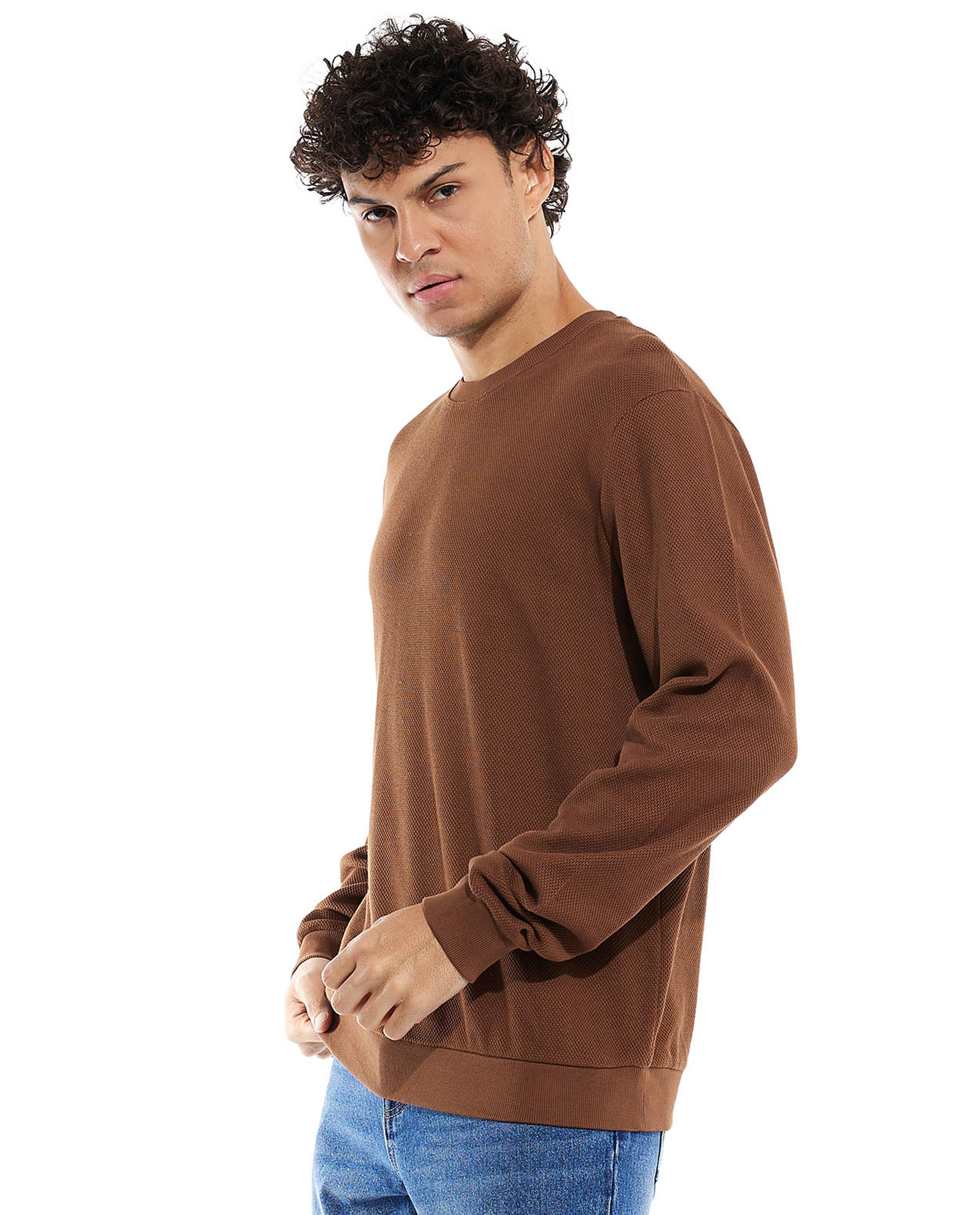 Textured Sweatshirt with Crew Neck and Long Sleeves