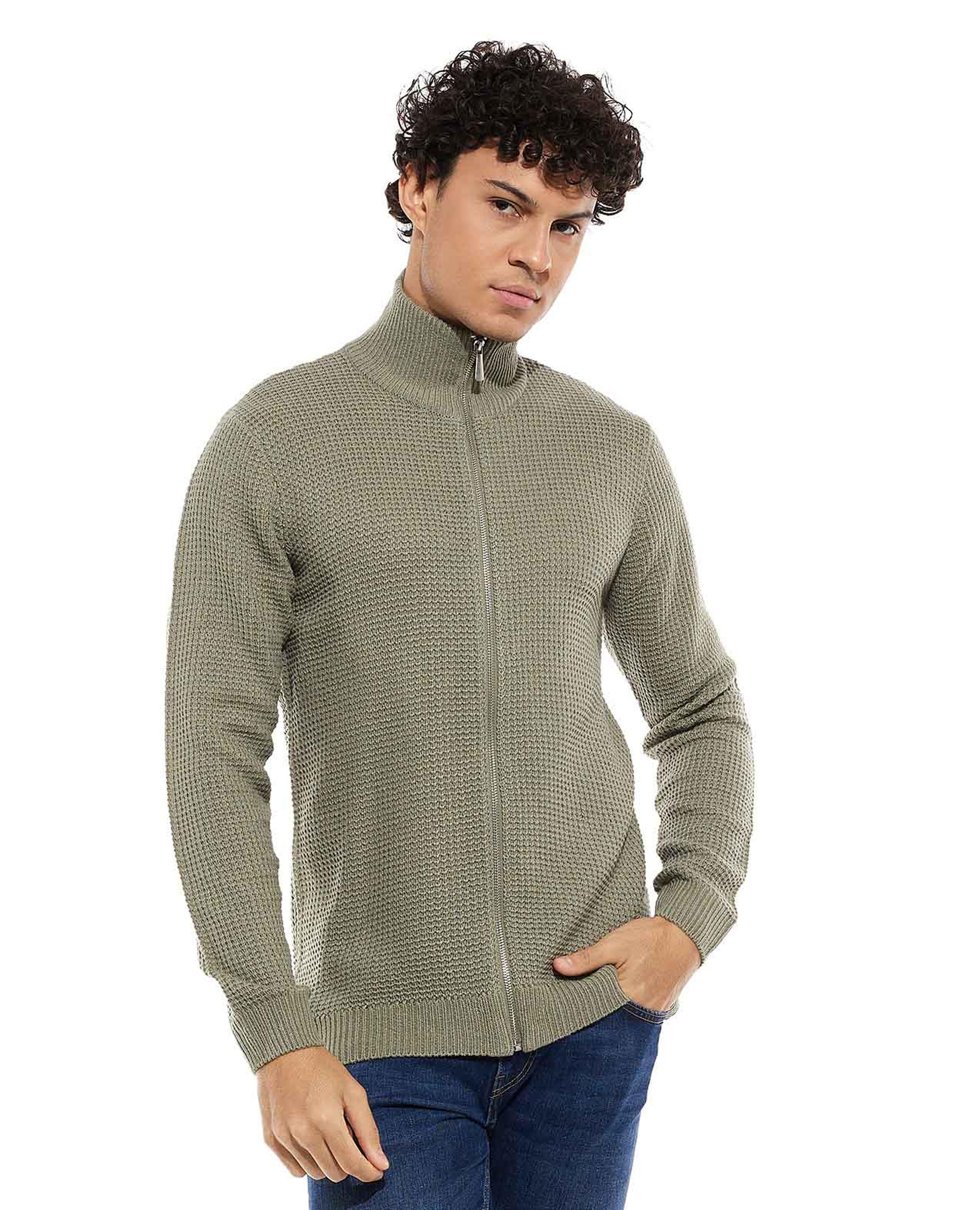 Knitted Sweater with Zipper Closure