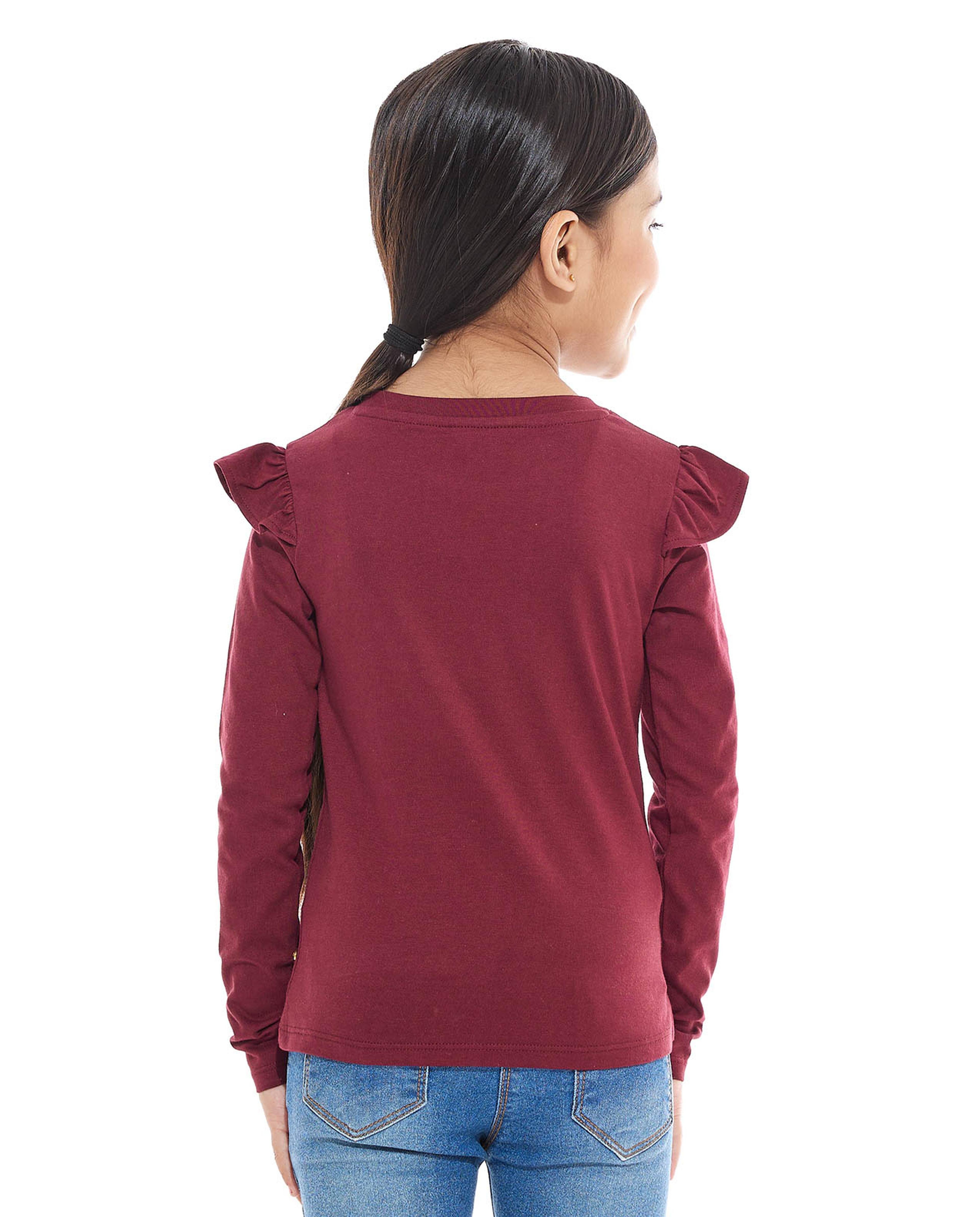 Applique Detail Top with Crew Neck and Long Sleeves
