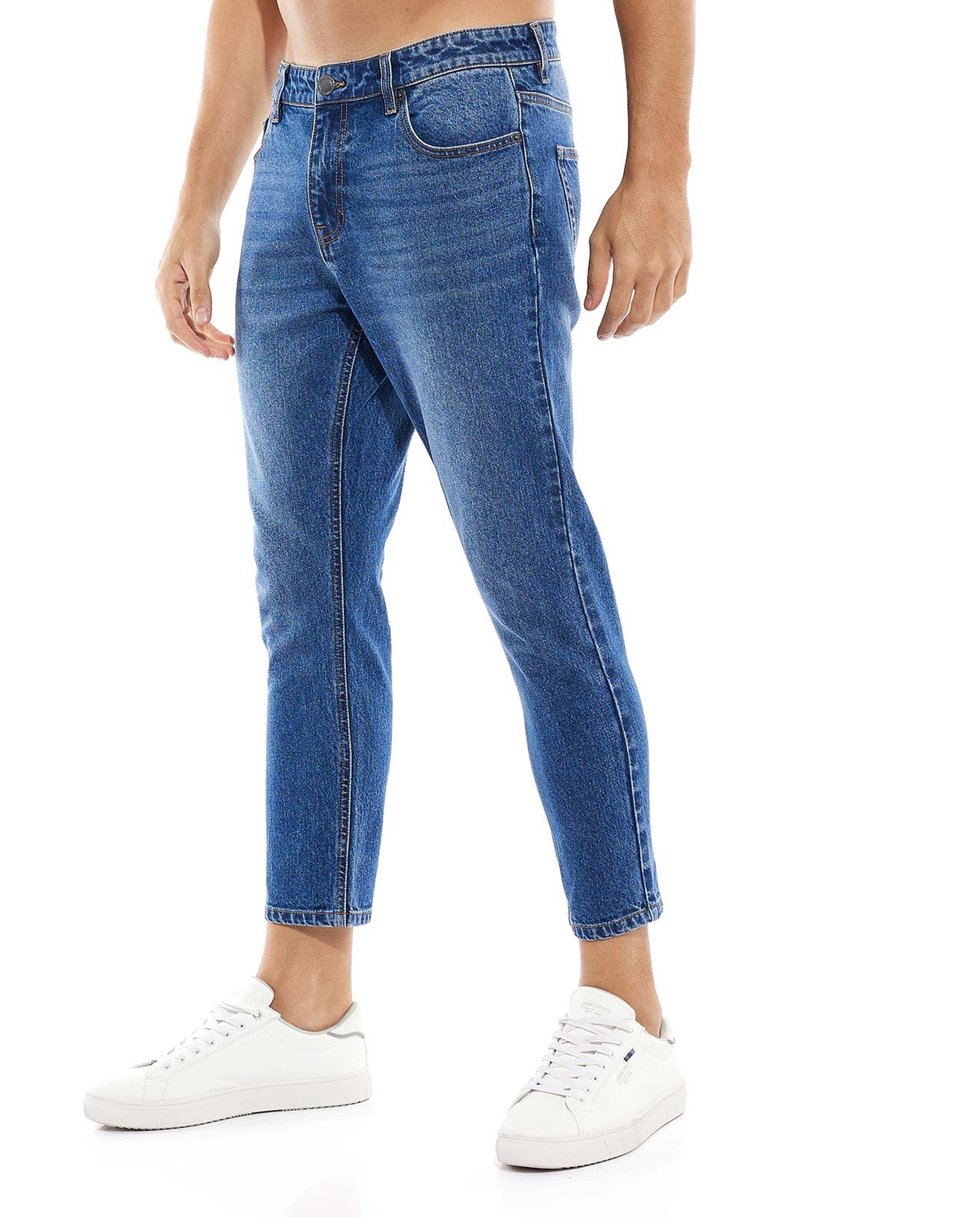 Washed Slim Fit Jeans with Button Closure
