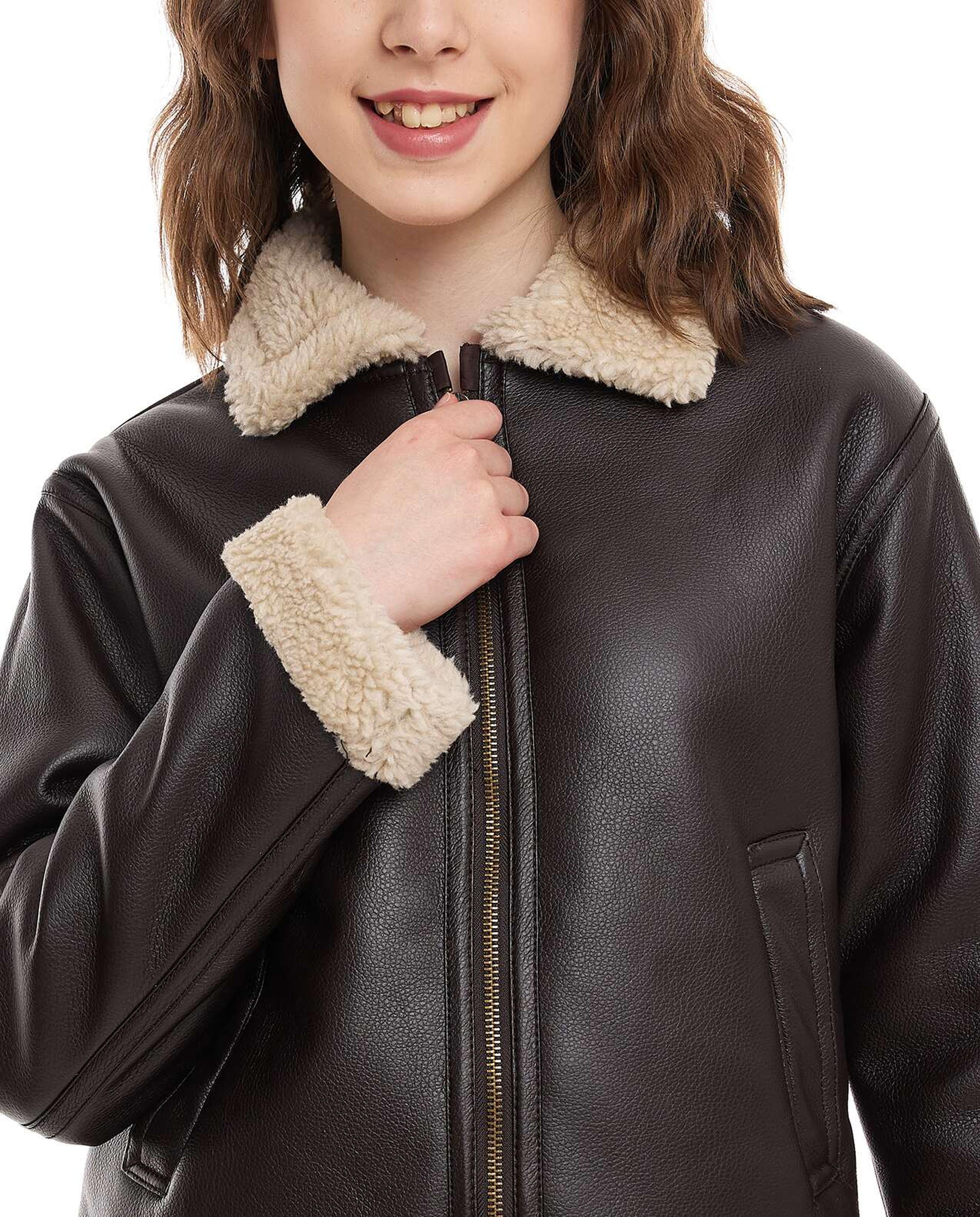 Sherpa Detail Jacket with Zipper Closure