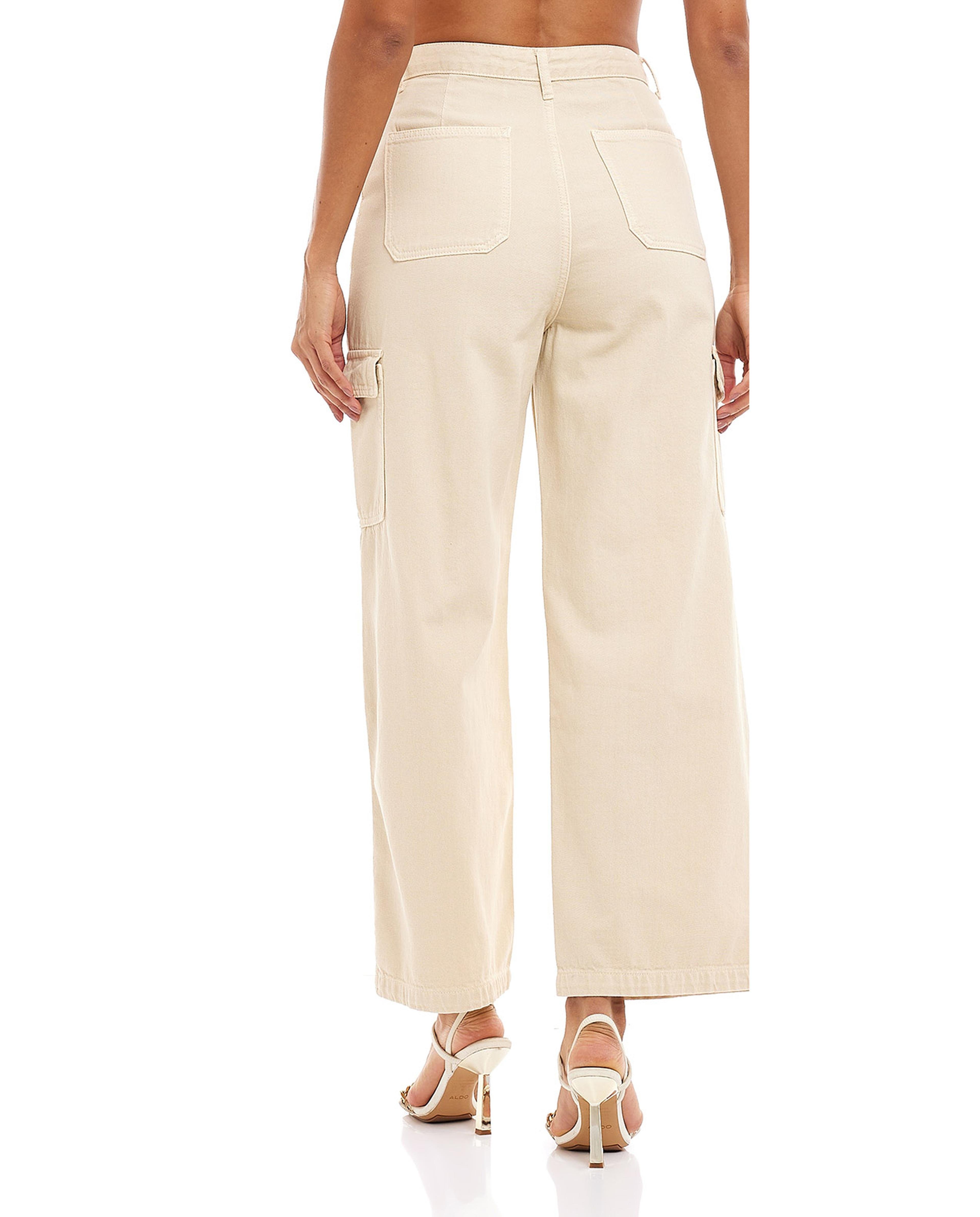 Solid Cargo Wide Leg Jeans with Button Closure
