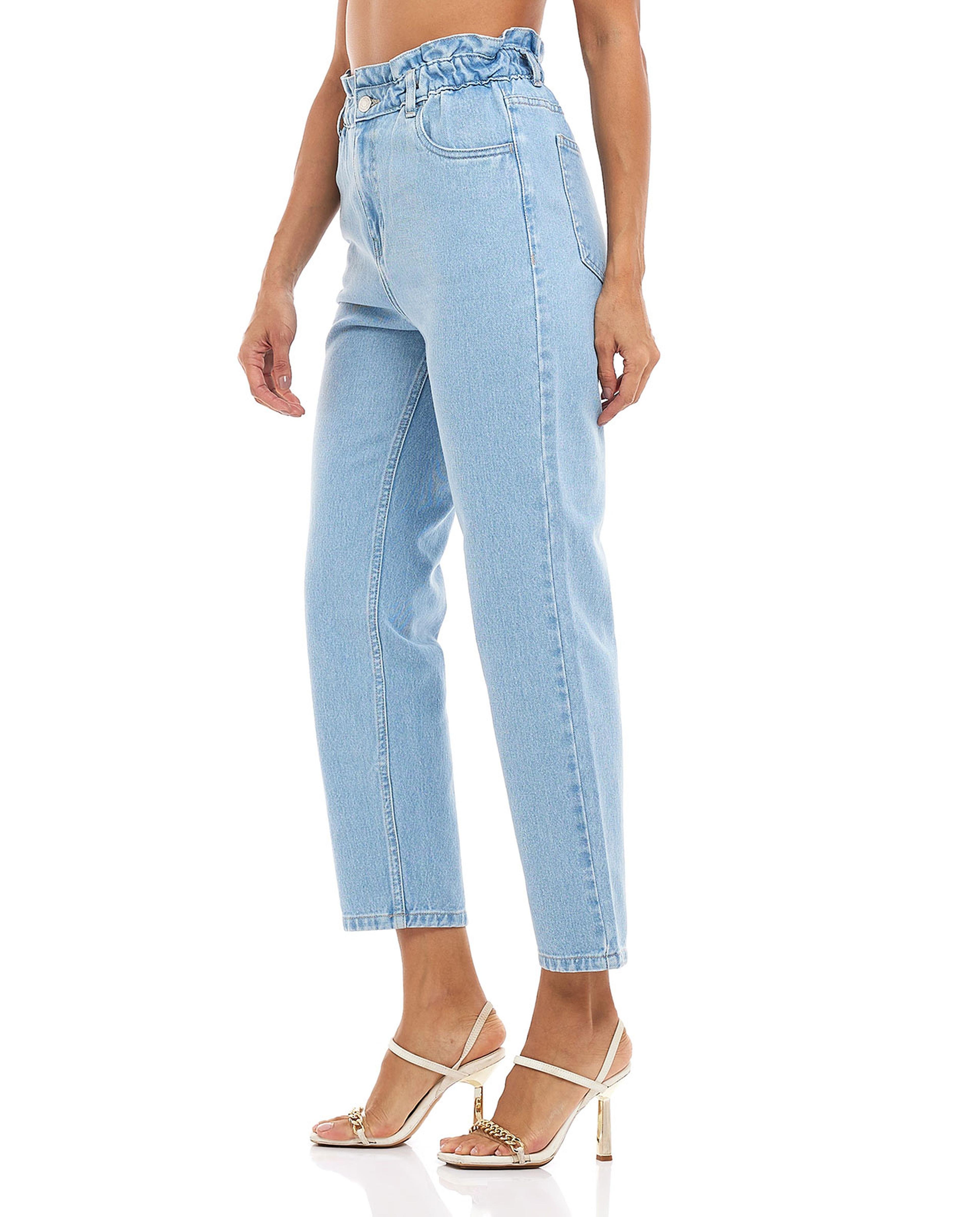Washed Mom Fit Jeans with Button Closure