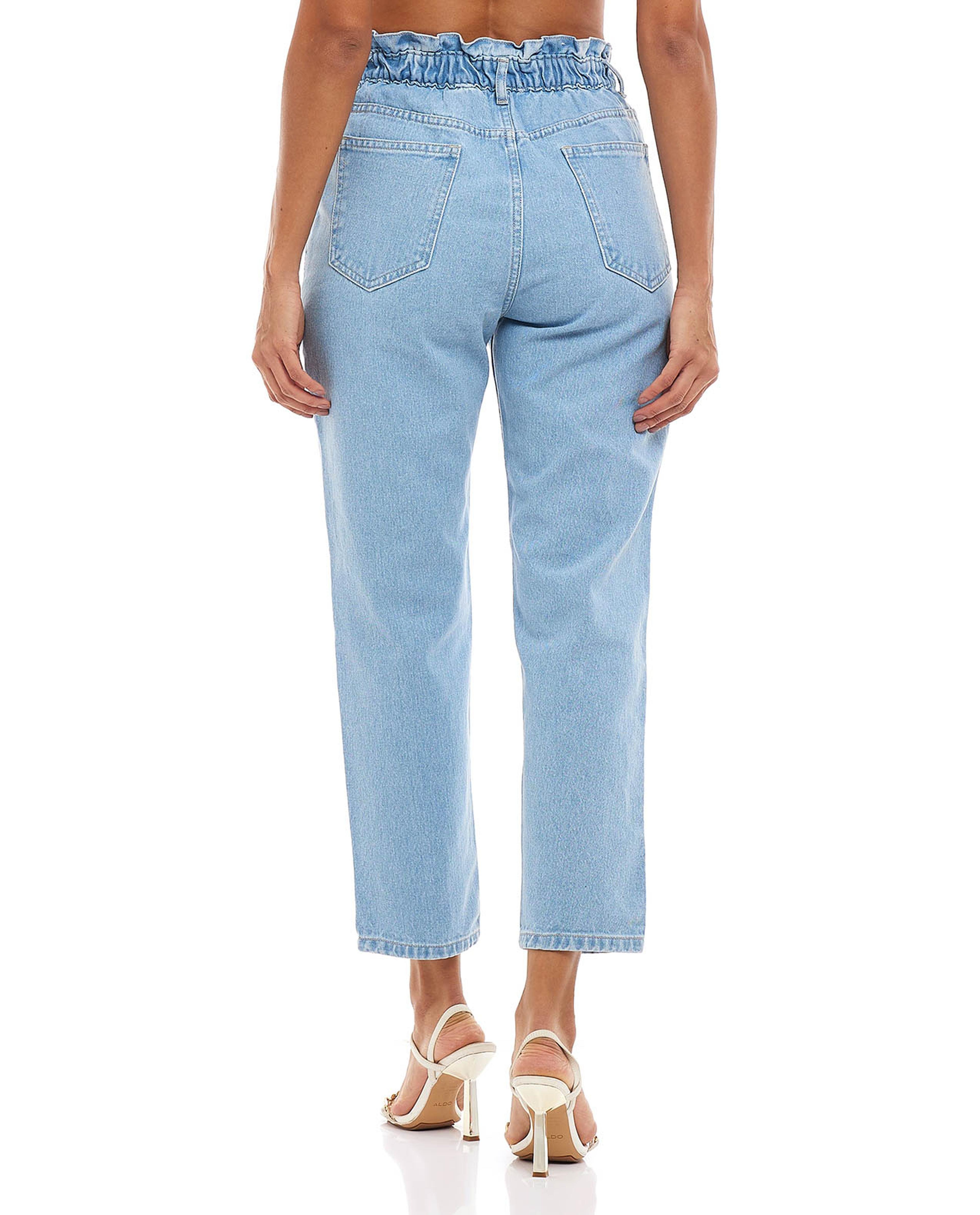 Washed Mom Fit Jeans with Button Closure