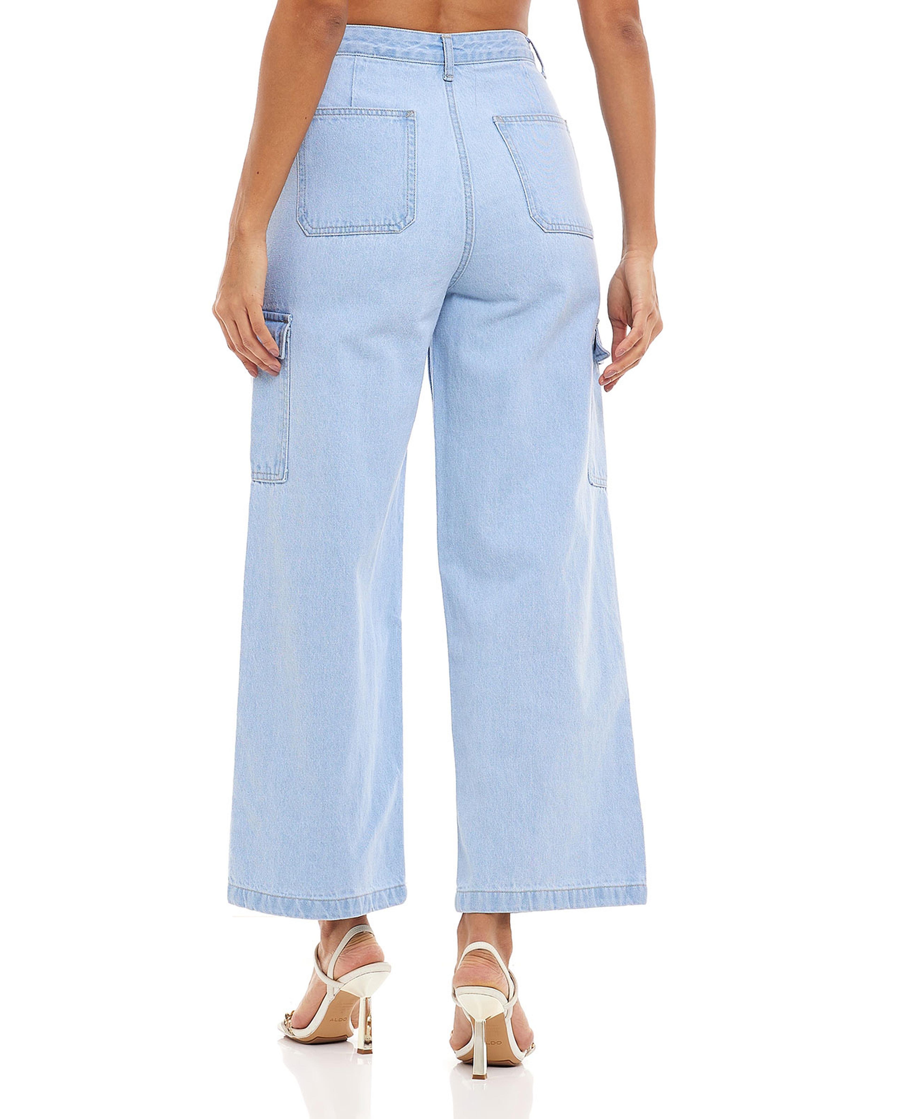 Faded Cargo Wide Leg Jeans with Button Closure