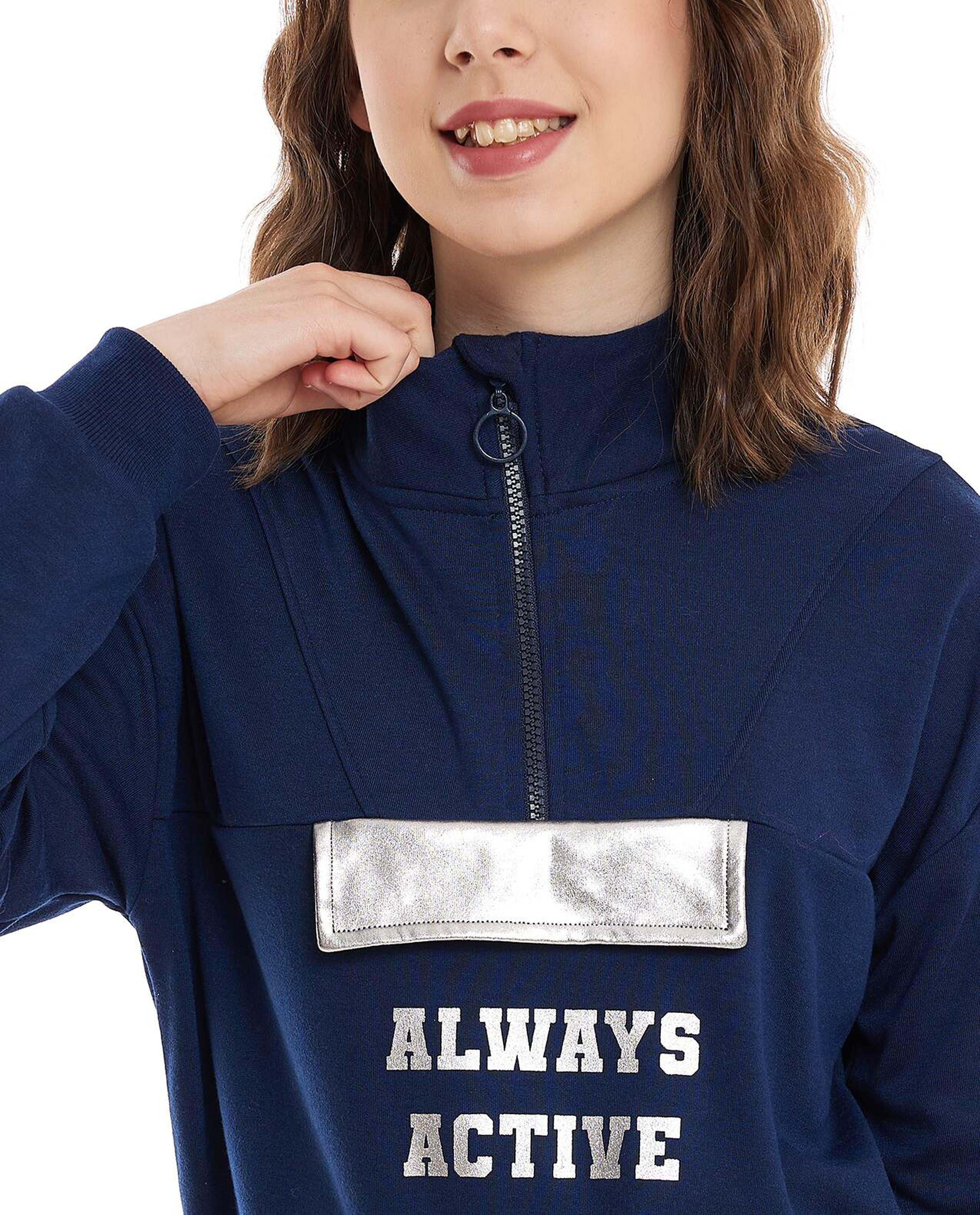 Printed Sweatshirt with High Neck and Long Sleeves