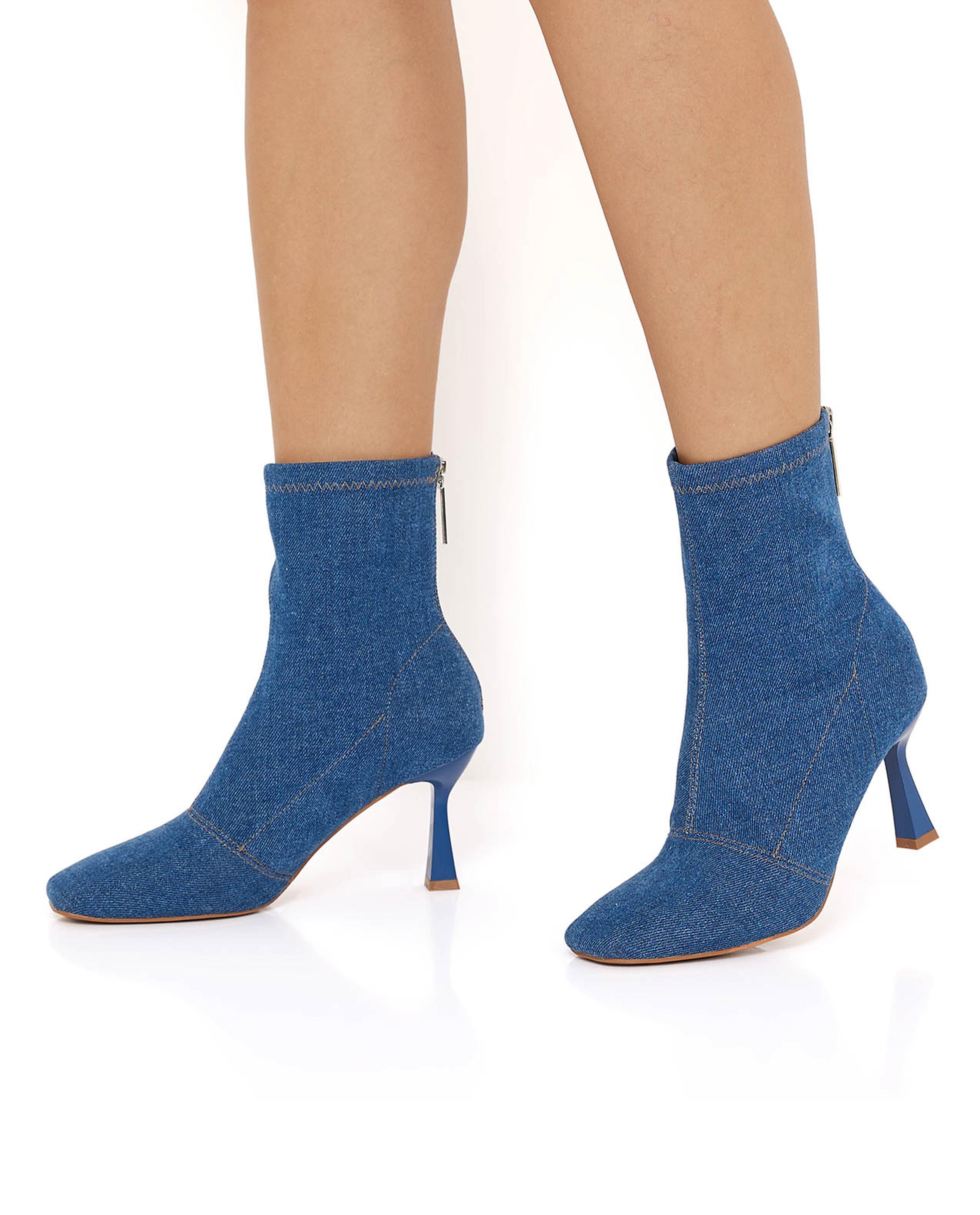 Denim Heeled Ankle Boots