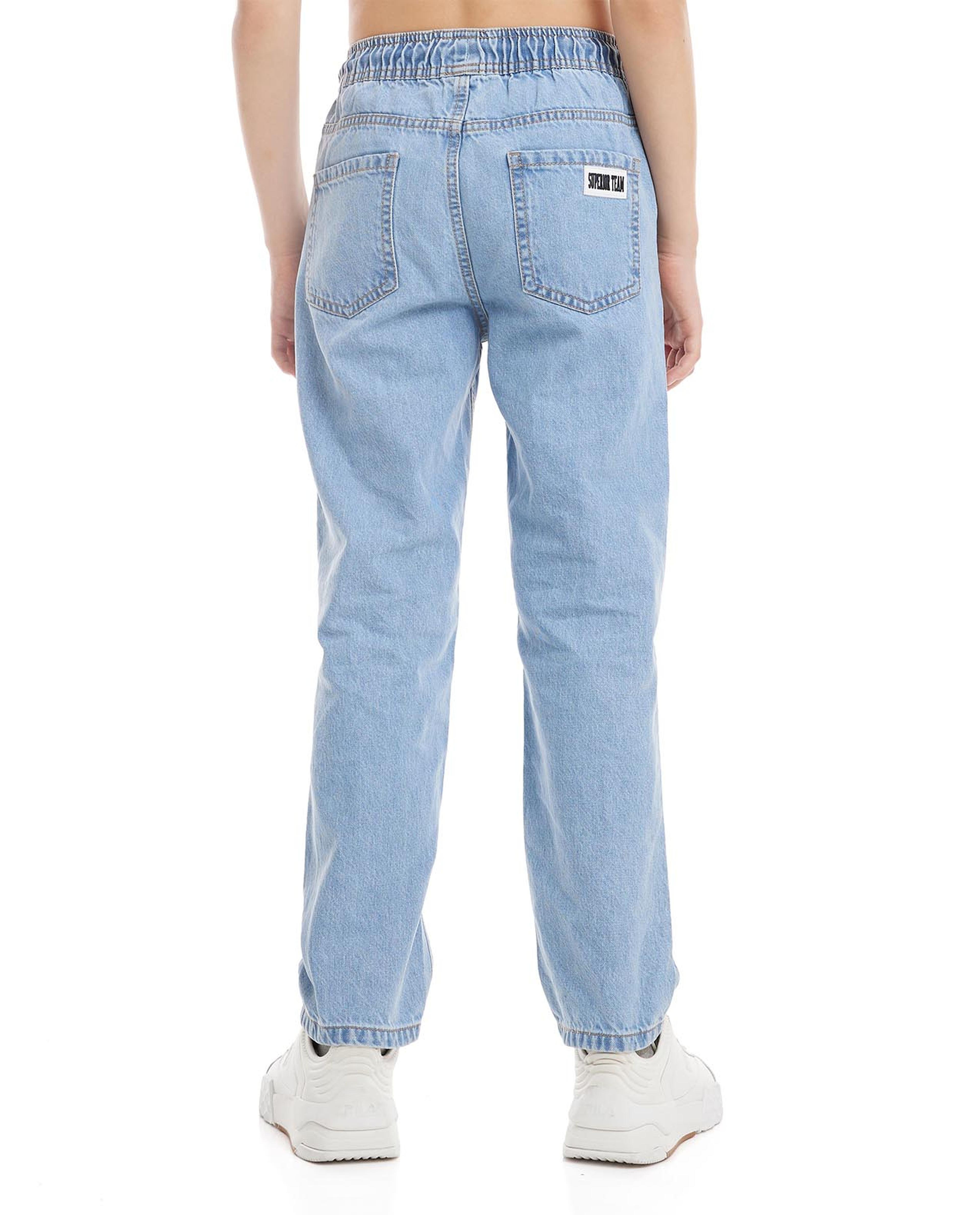 Washed Straight Fit Jeans with Drawstring waist
