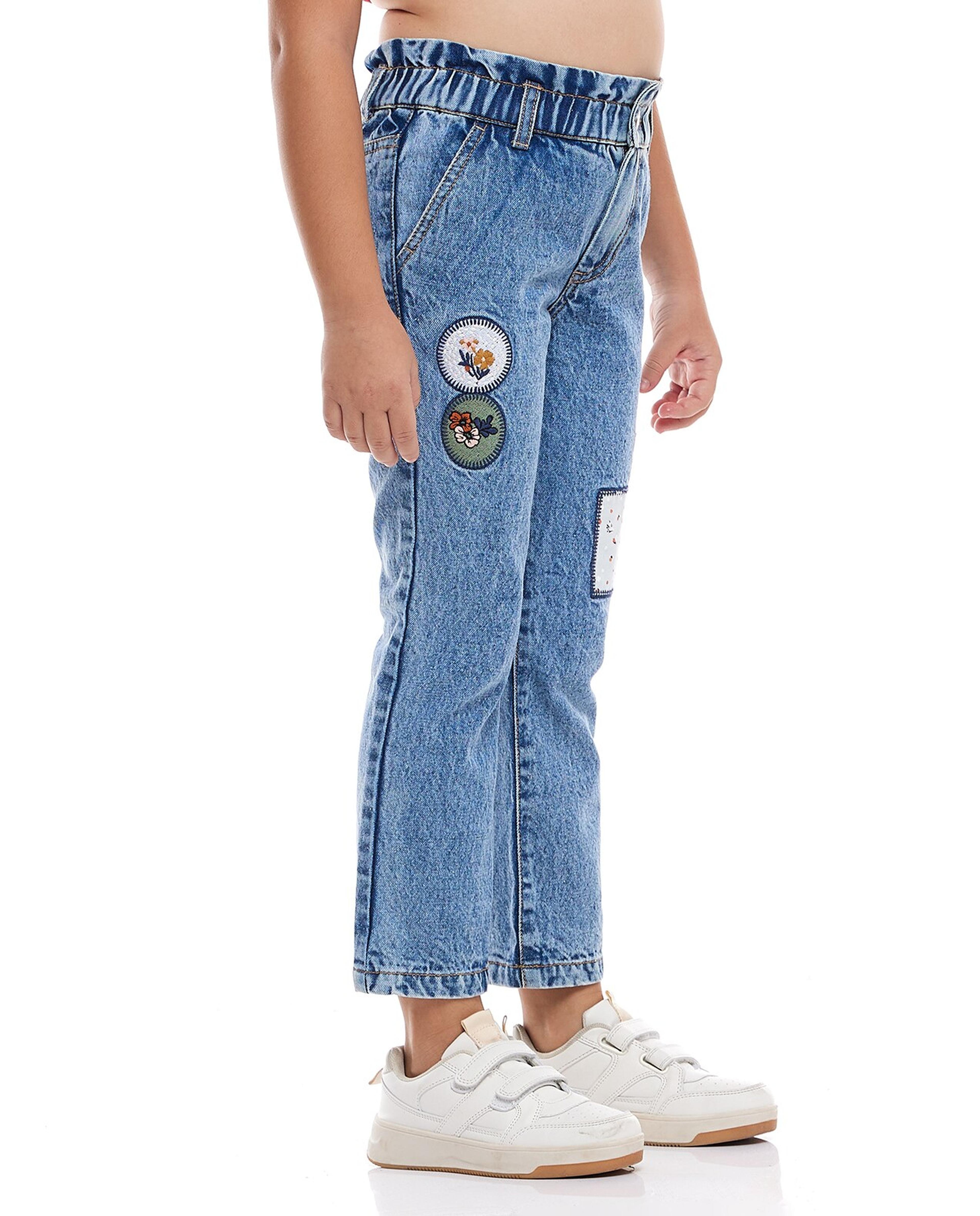 Applique Work Jeans with Button Closure