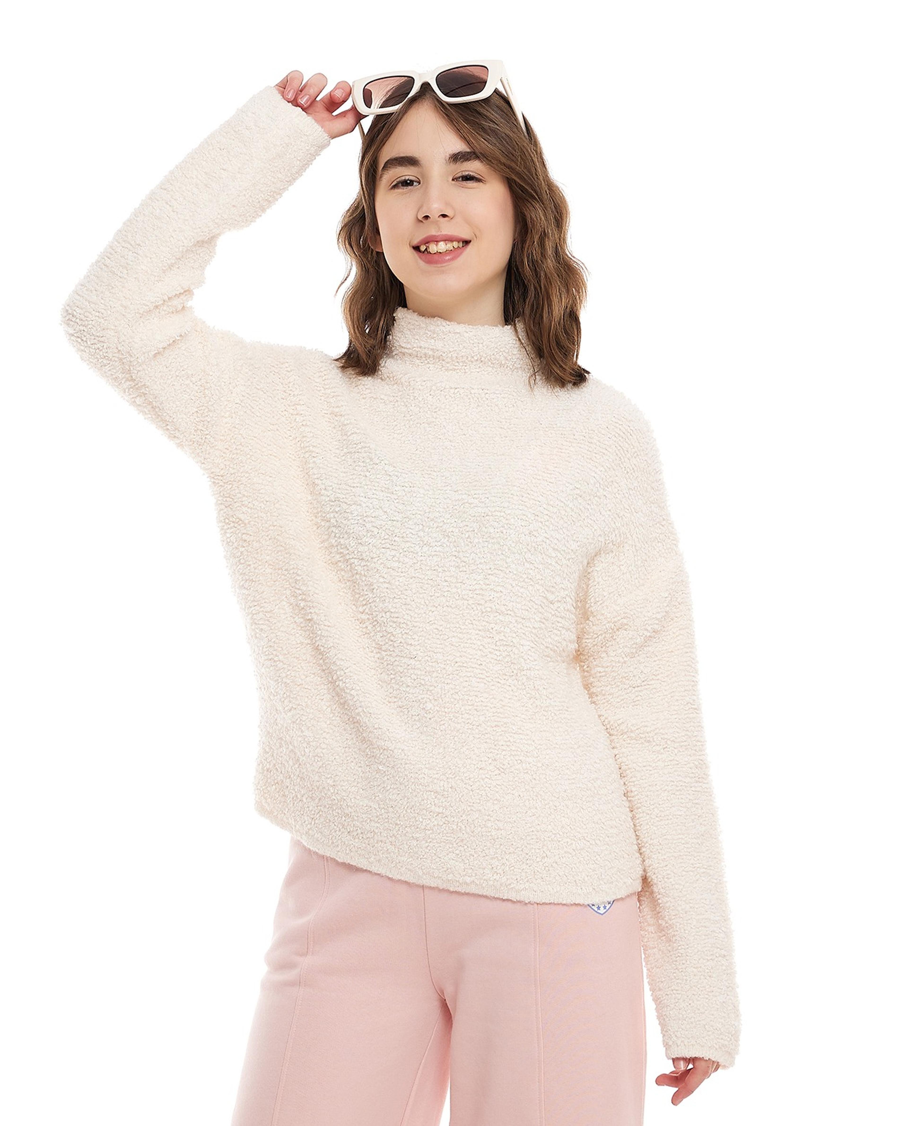 Solid Sweater with High Neck and Long Sleeves