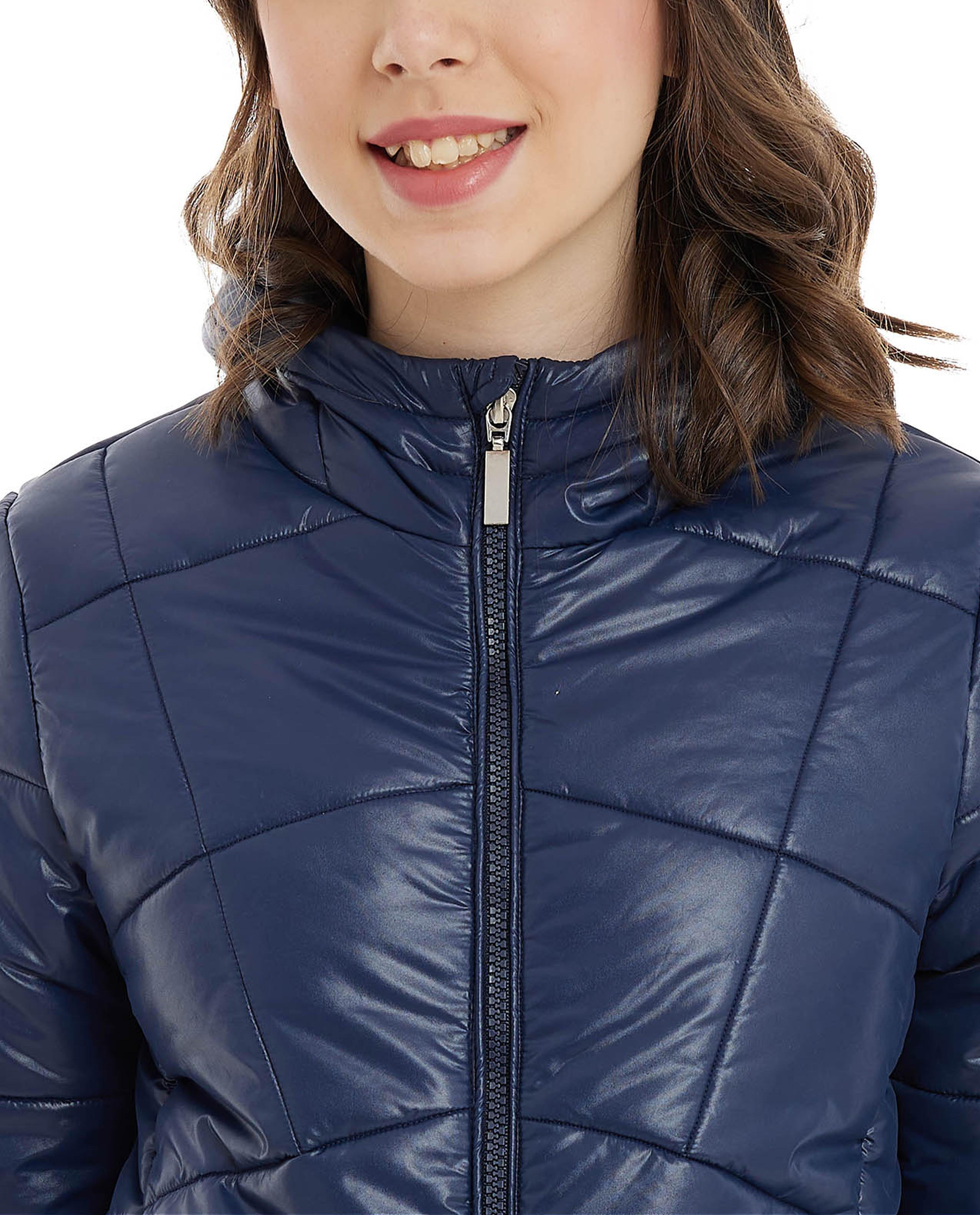 Quilted Puffer Jacket with Zipper Closure