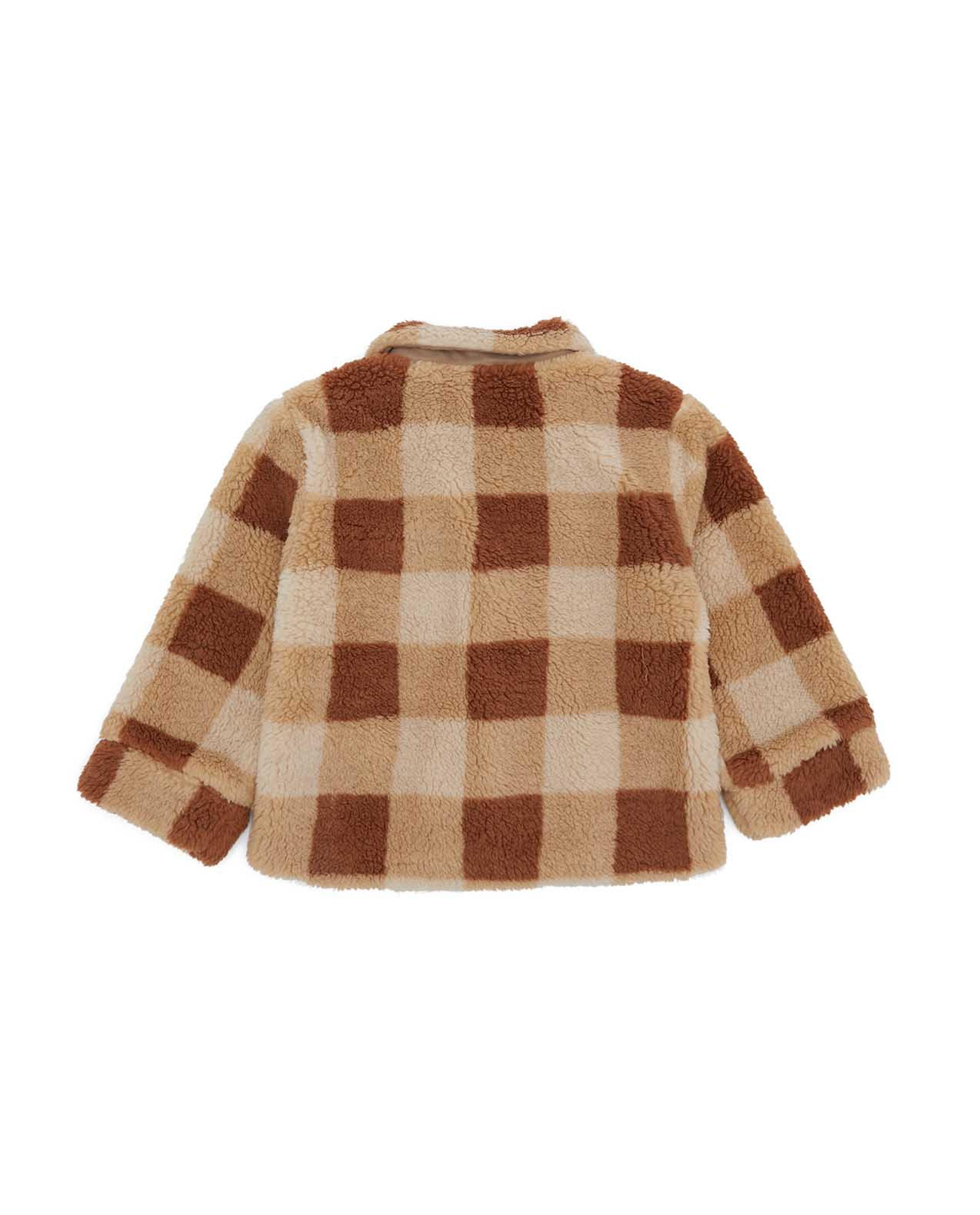 Checked Plush Jacket with Button Closure