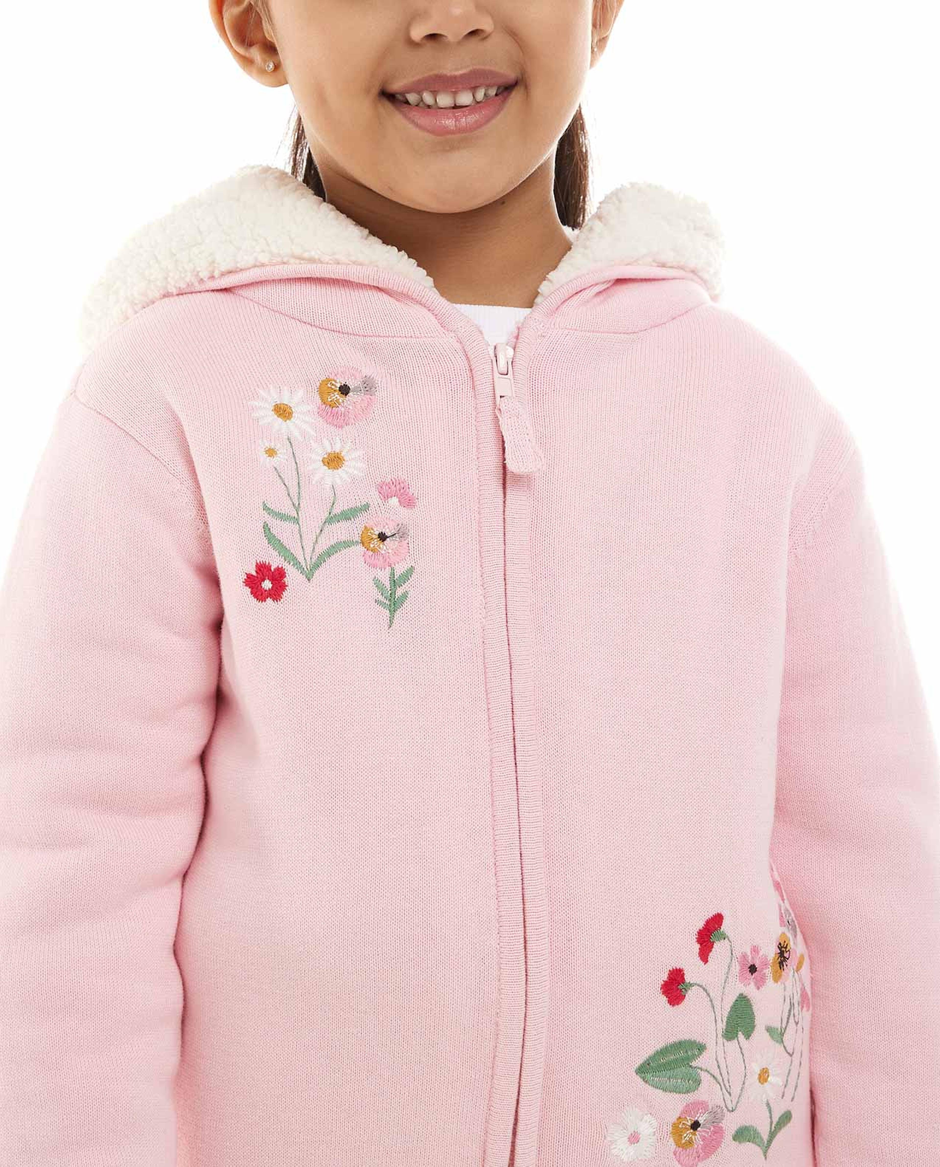 Embroidered Hooded Jacket with Zipper Closure