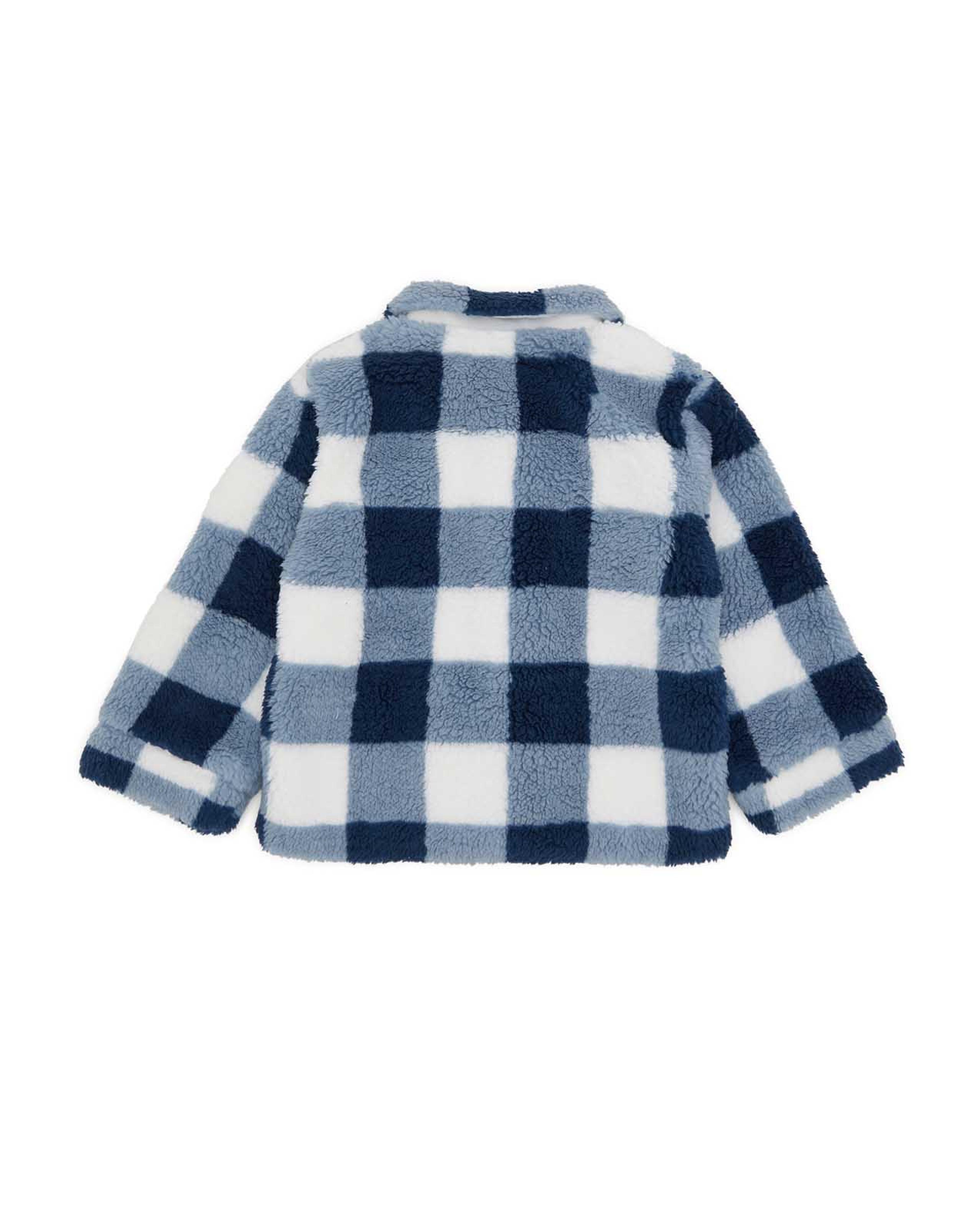 Checked Plush Jacket with Button Closure