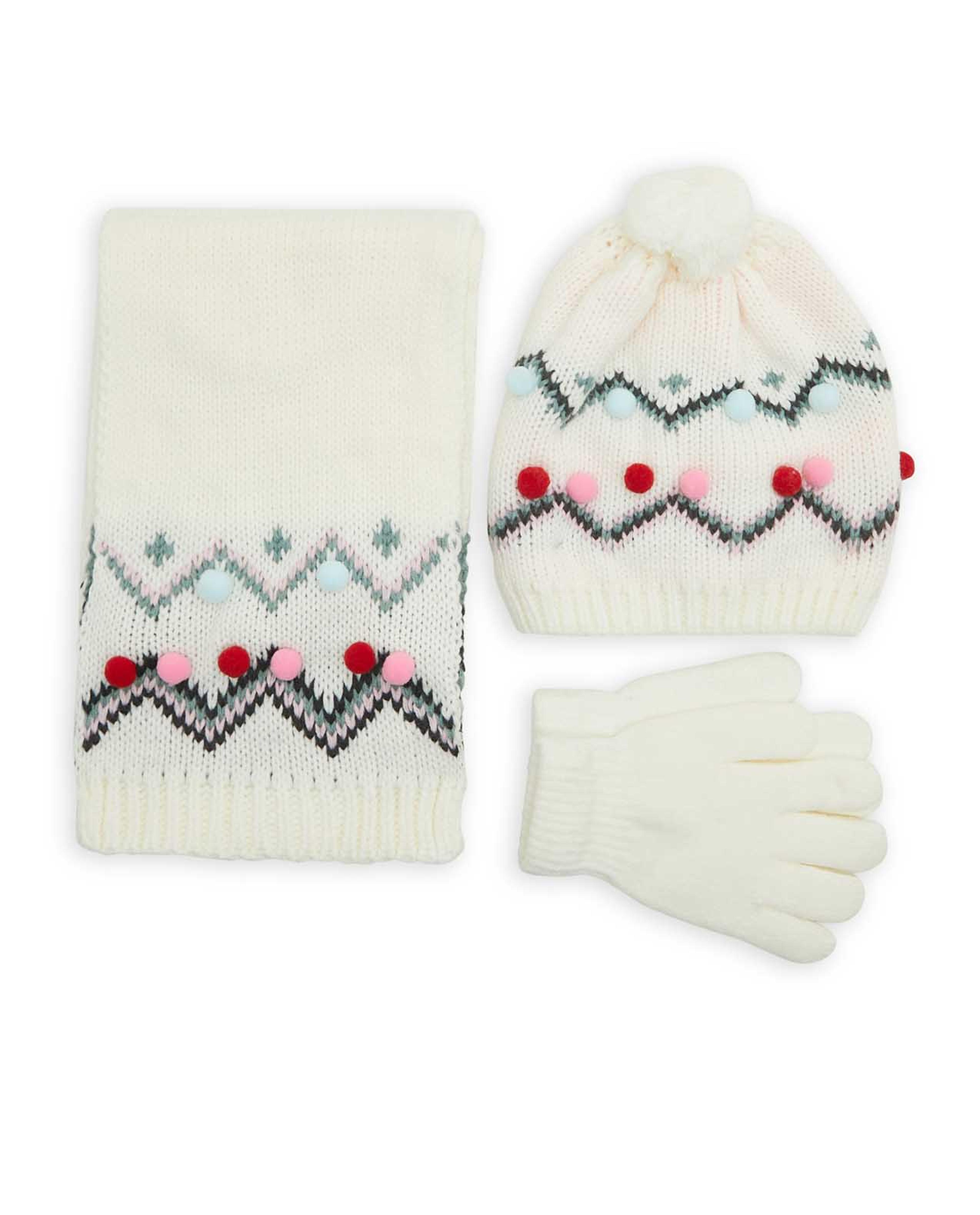 Patterned Cap, Gloves and Muffler Set