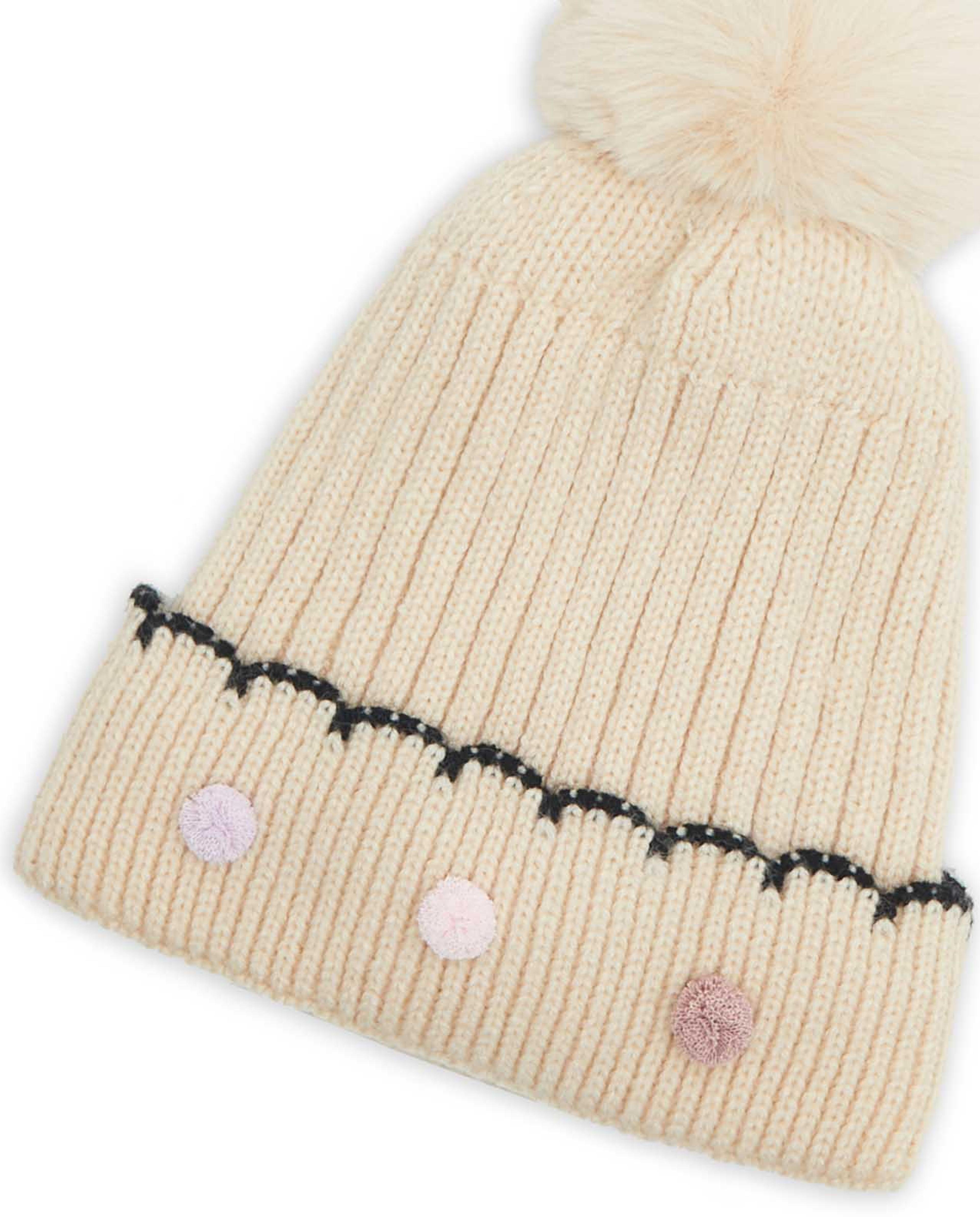 Knitted Beanie Cap with Pom-Pom