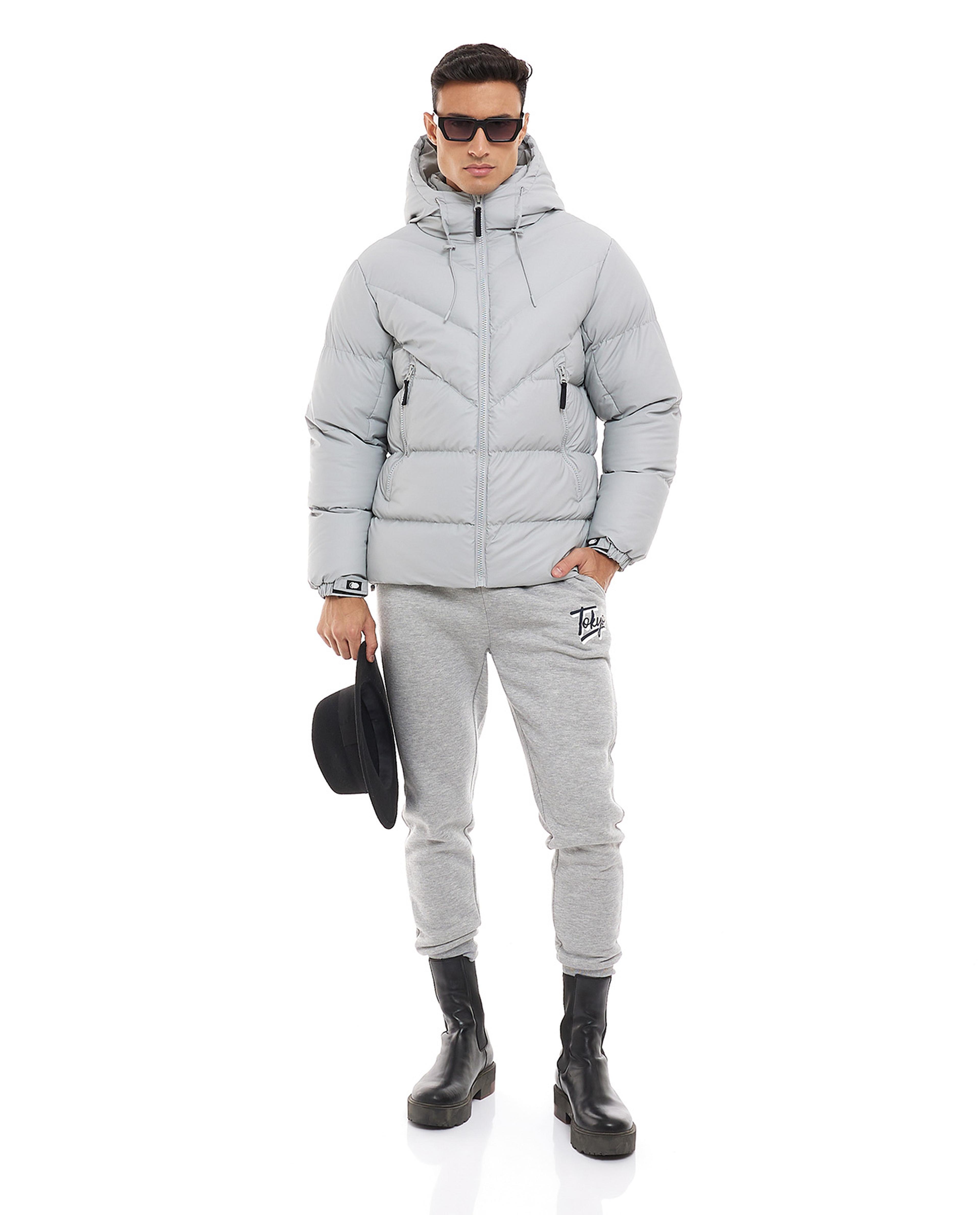 Quilted Hooded Jacket with Zipper Closure