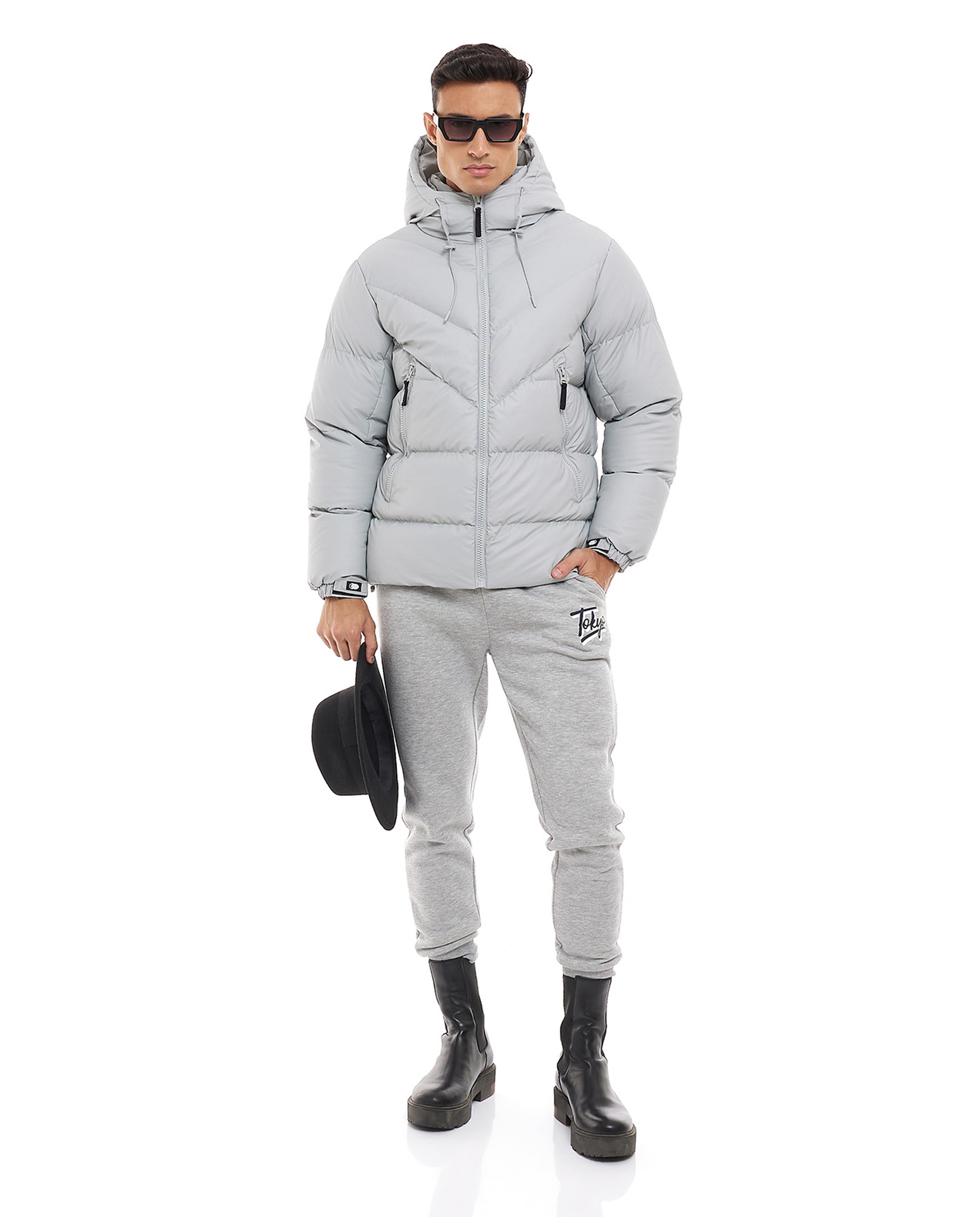 Quilted Hooded Jacket with Zipper Closure