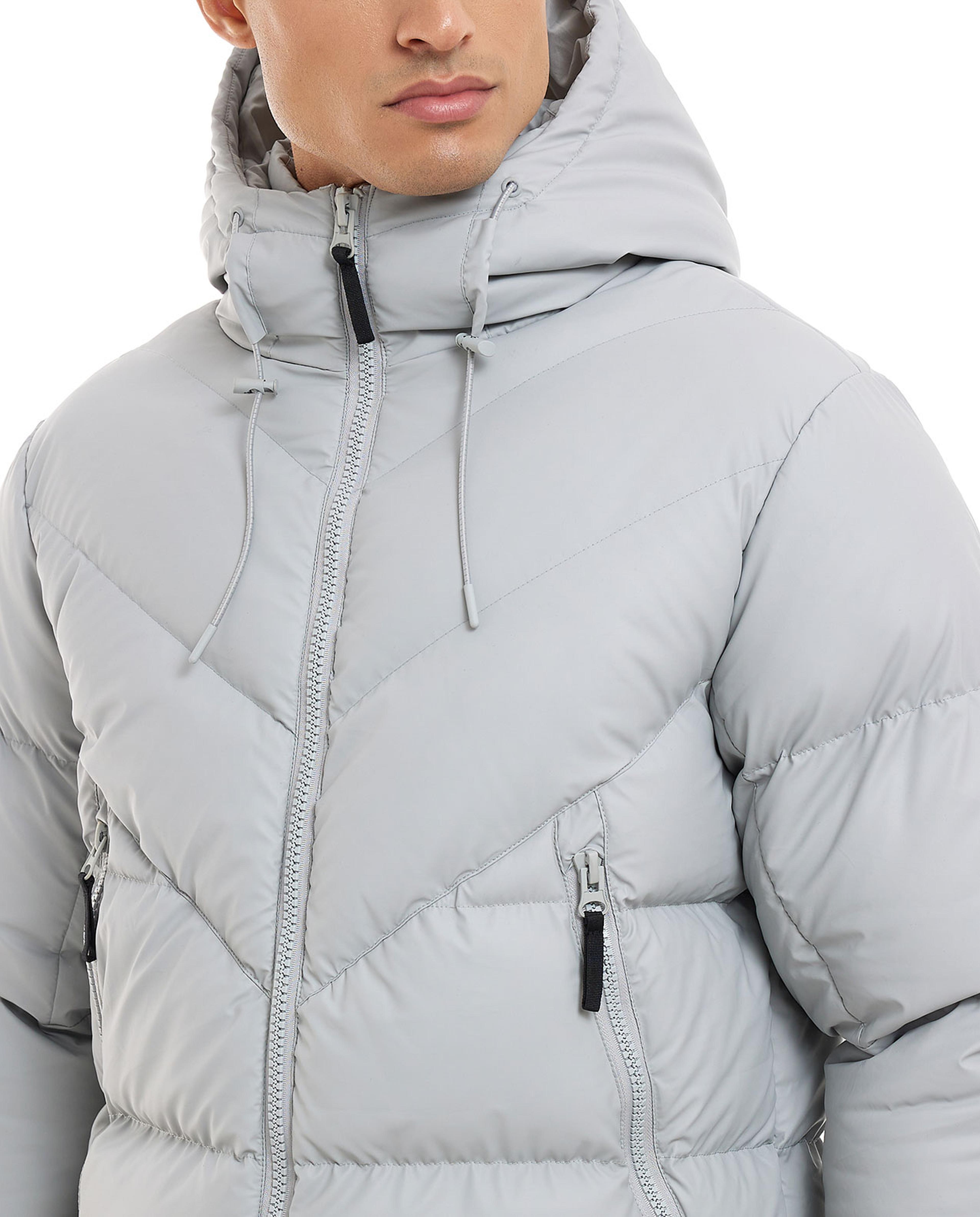 Quilted Hooded Jacket with Zipper Closure