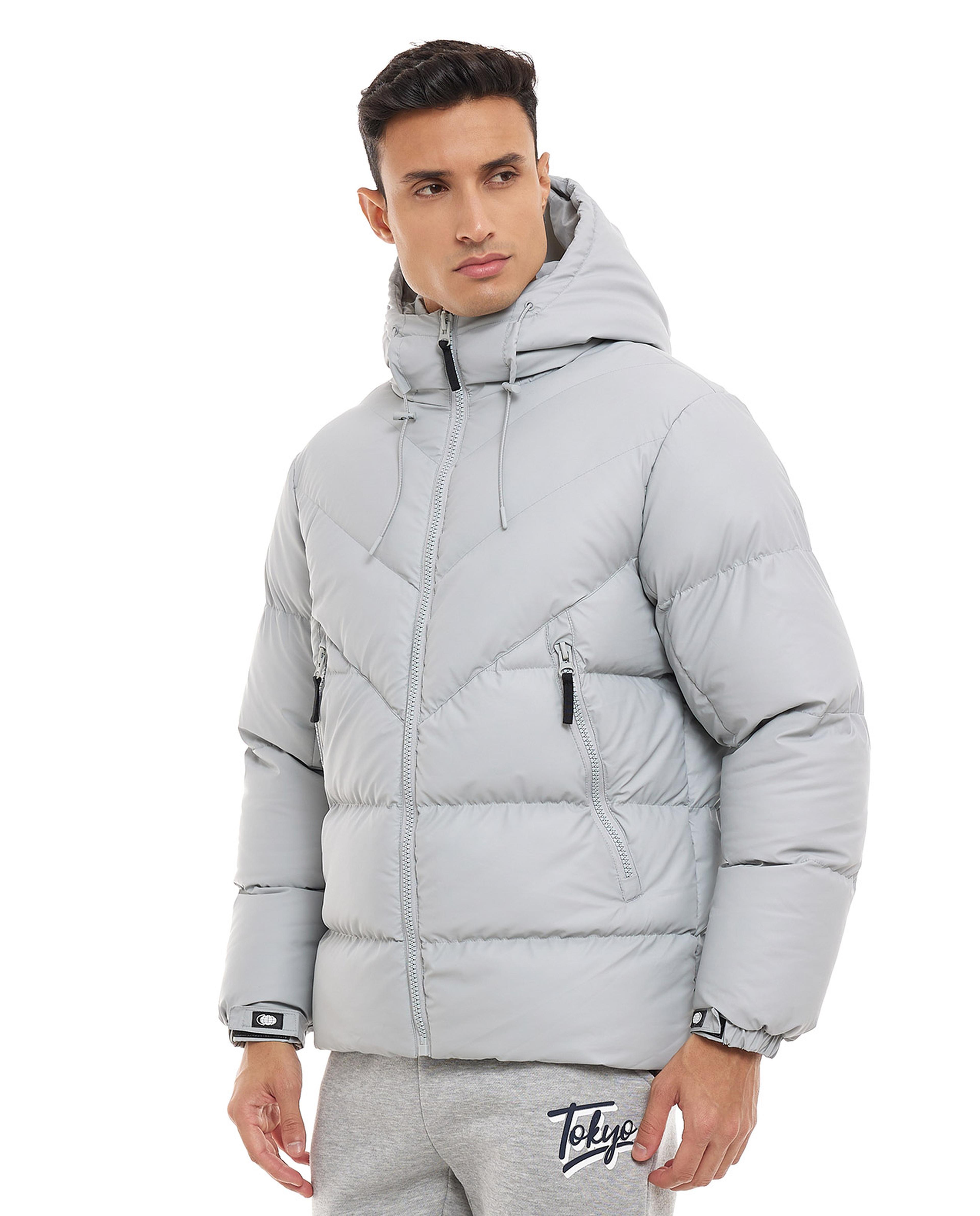 Quilted Hooded Jacket with Zipper Closure