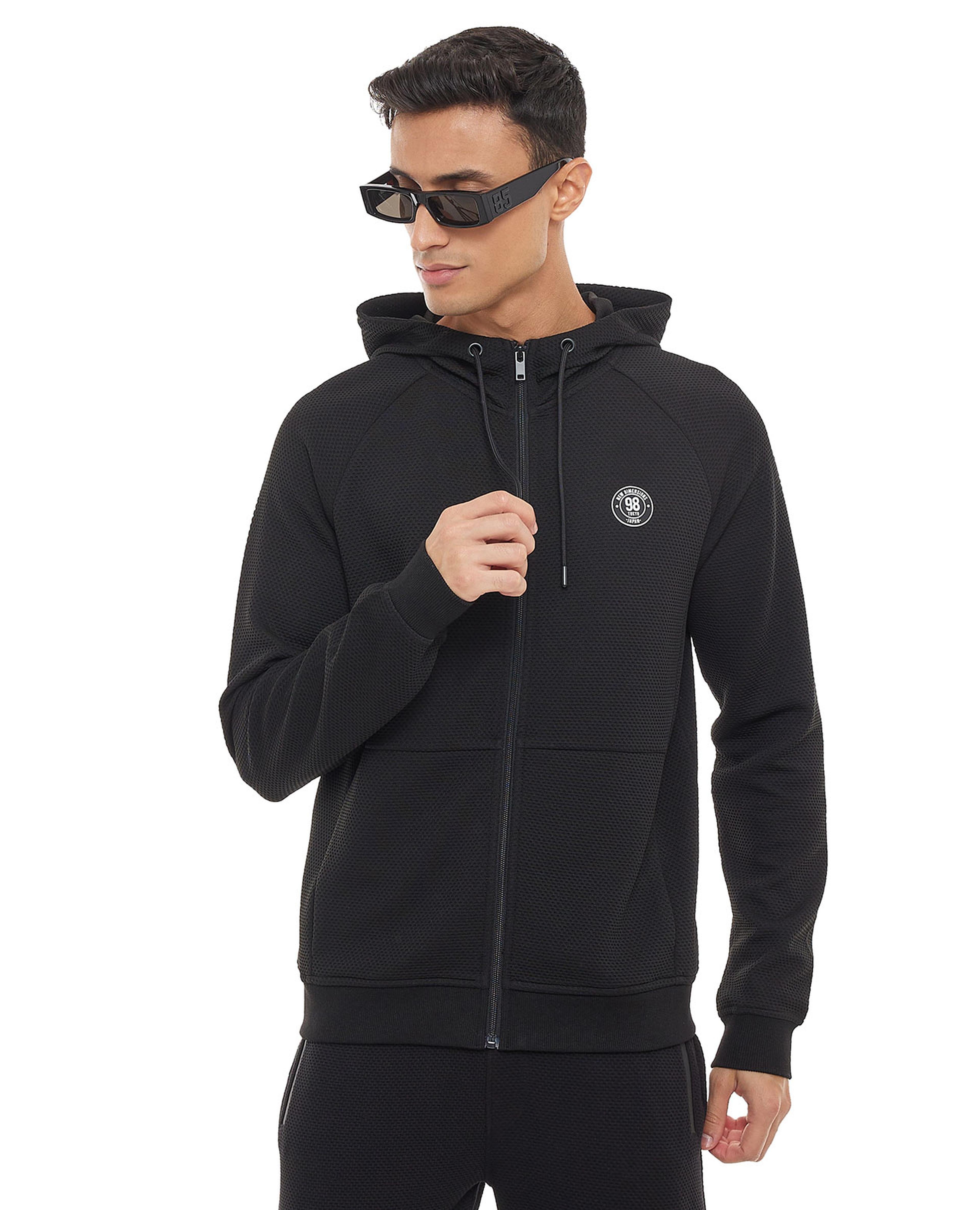 Perforated Hooded Active Jacket with Zipper Closure
