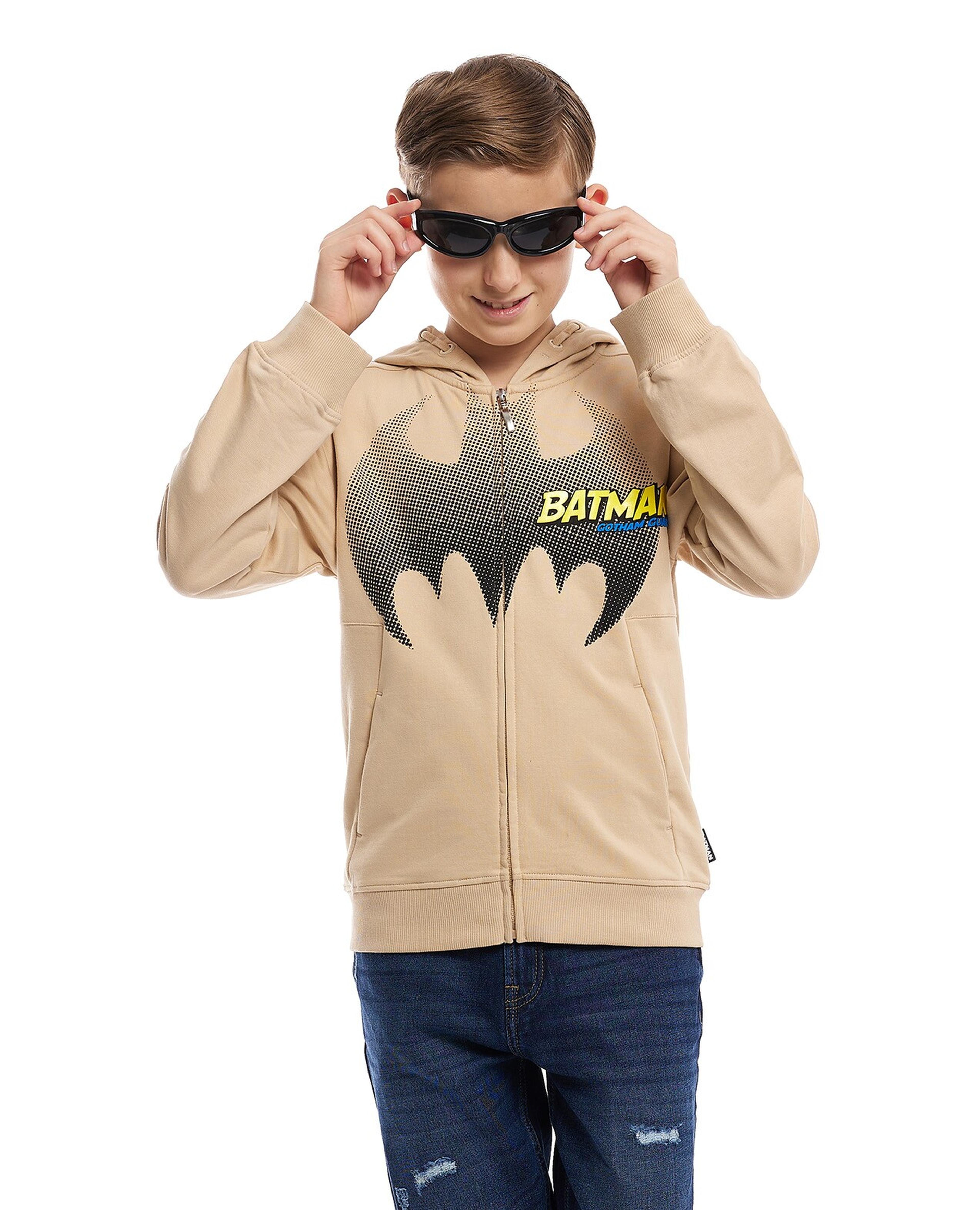 Batman Print Hooded Jacket with Zipper Closure
