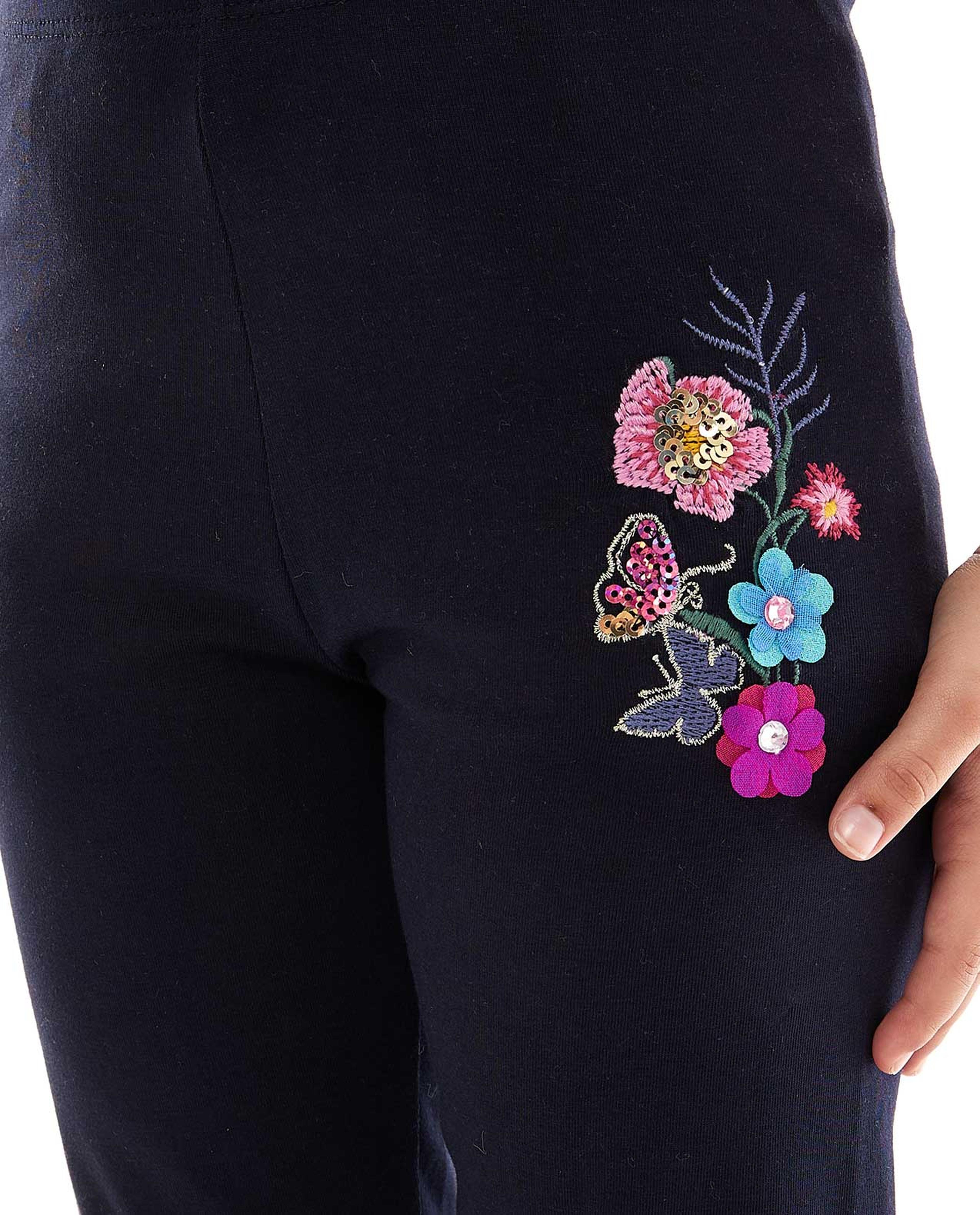 Embroidered Leggings with Elastic Waist
