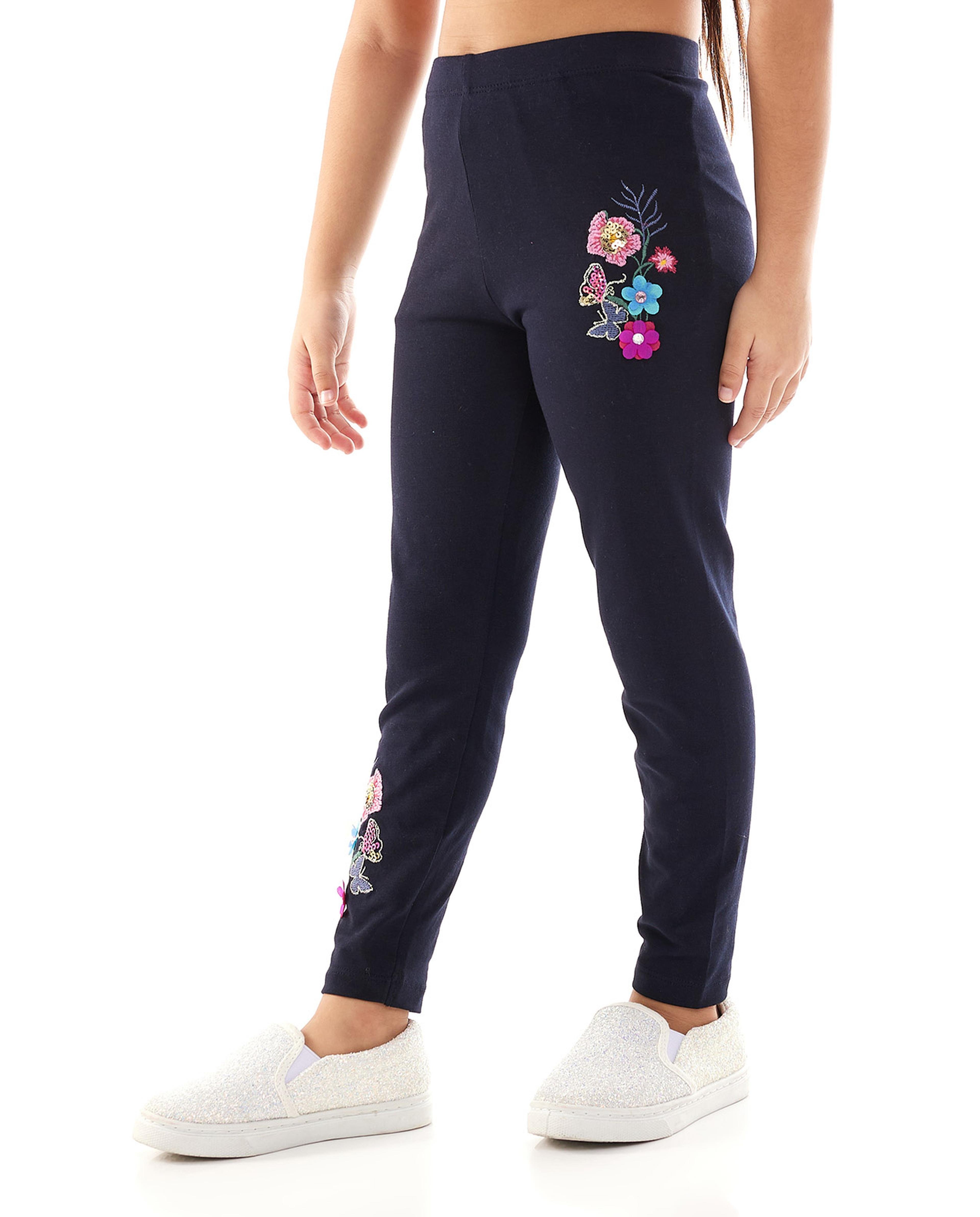 Embroidered Leggings with Elastic Waist