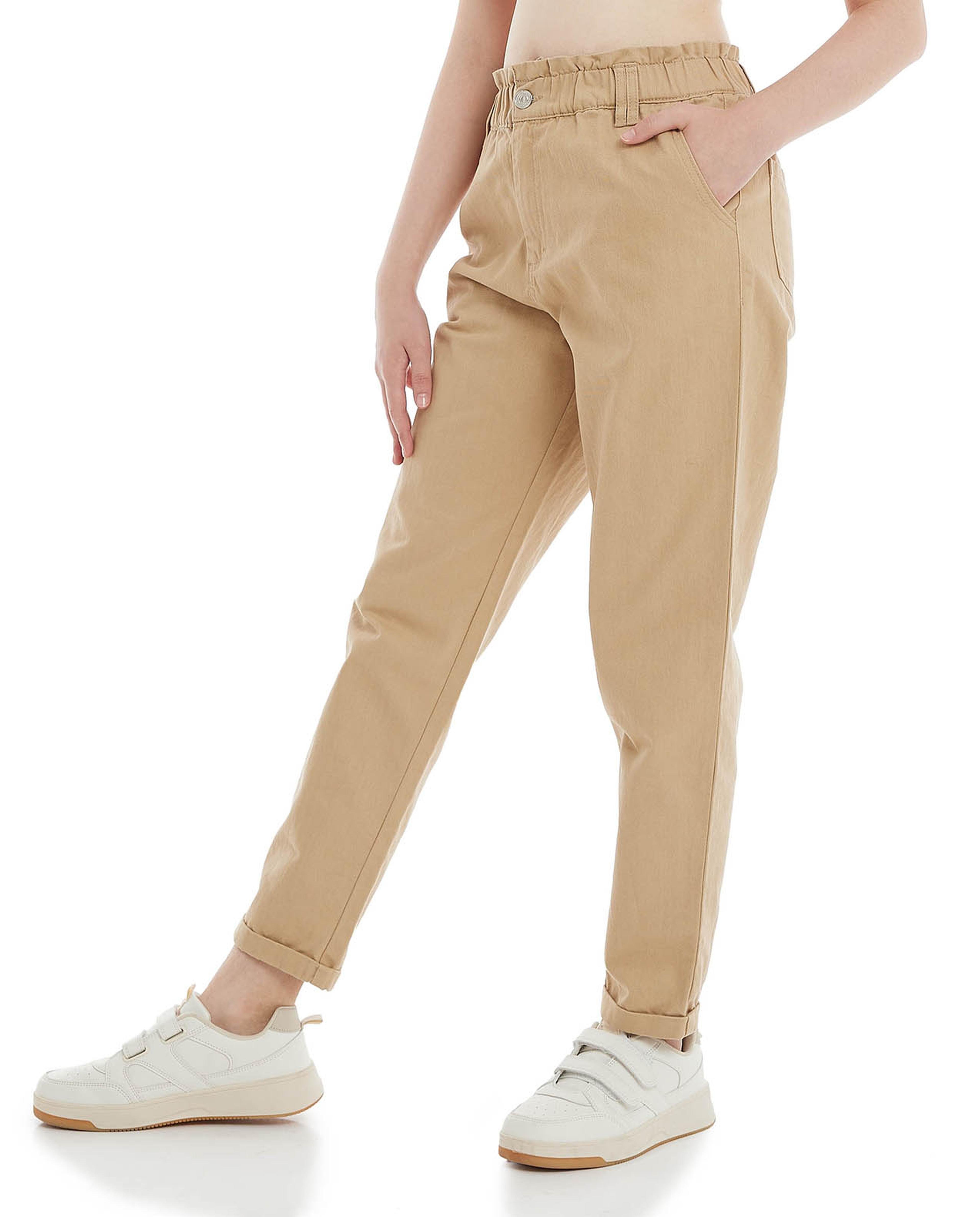 Solid Woven Pants with Button Closure