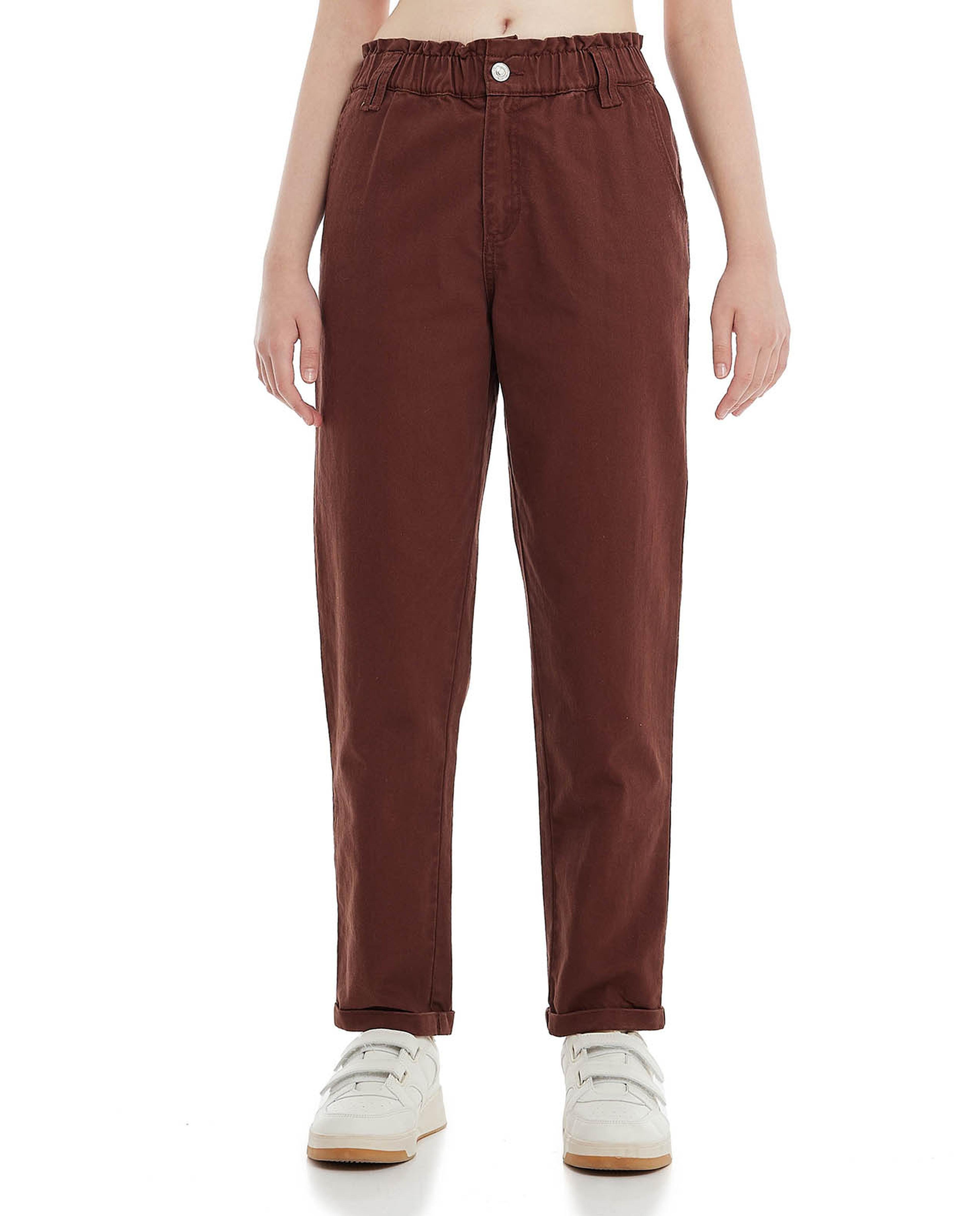 Solid Woven Pants with Button Closure