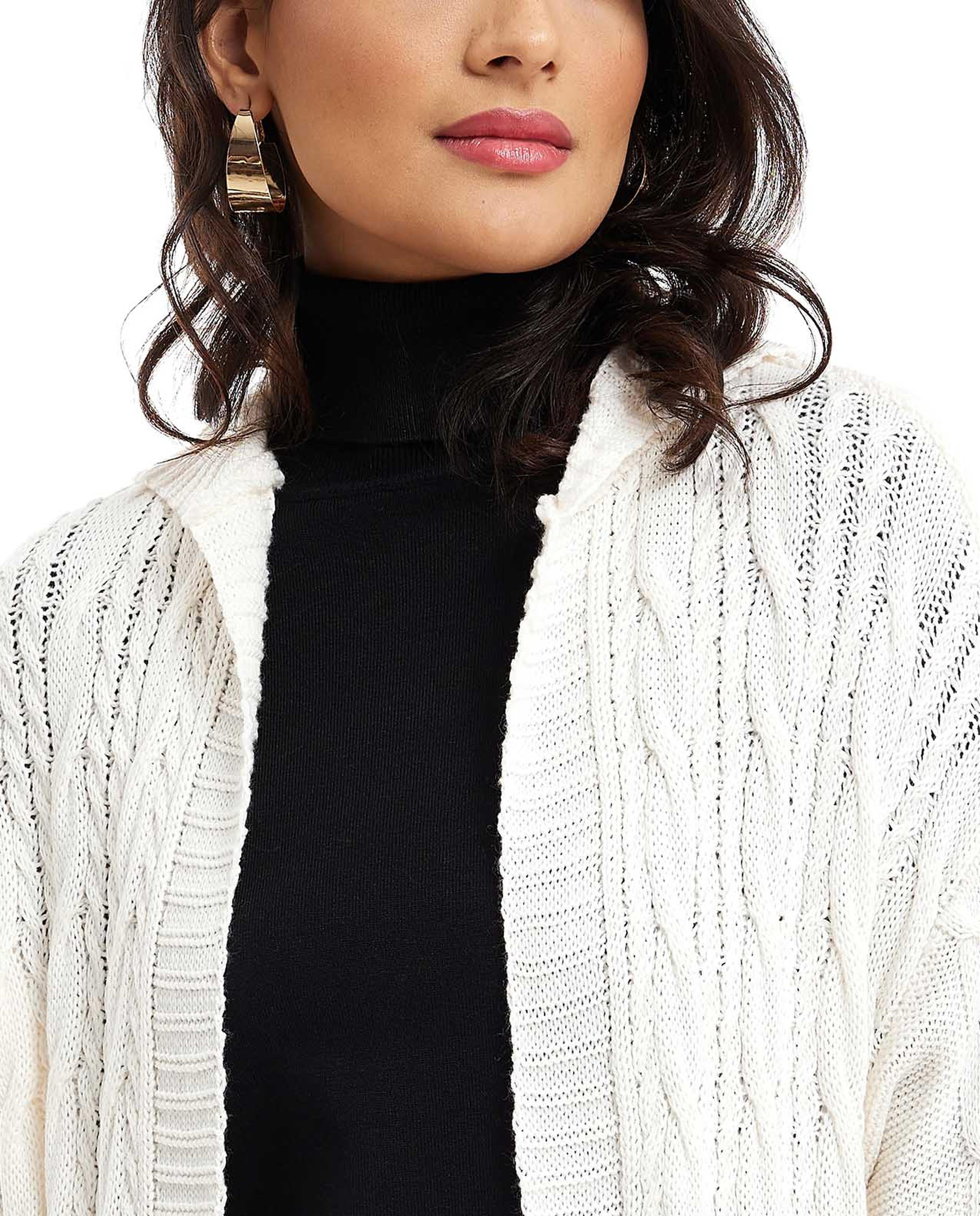 Cable Knit Hooded Long Cardigan