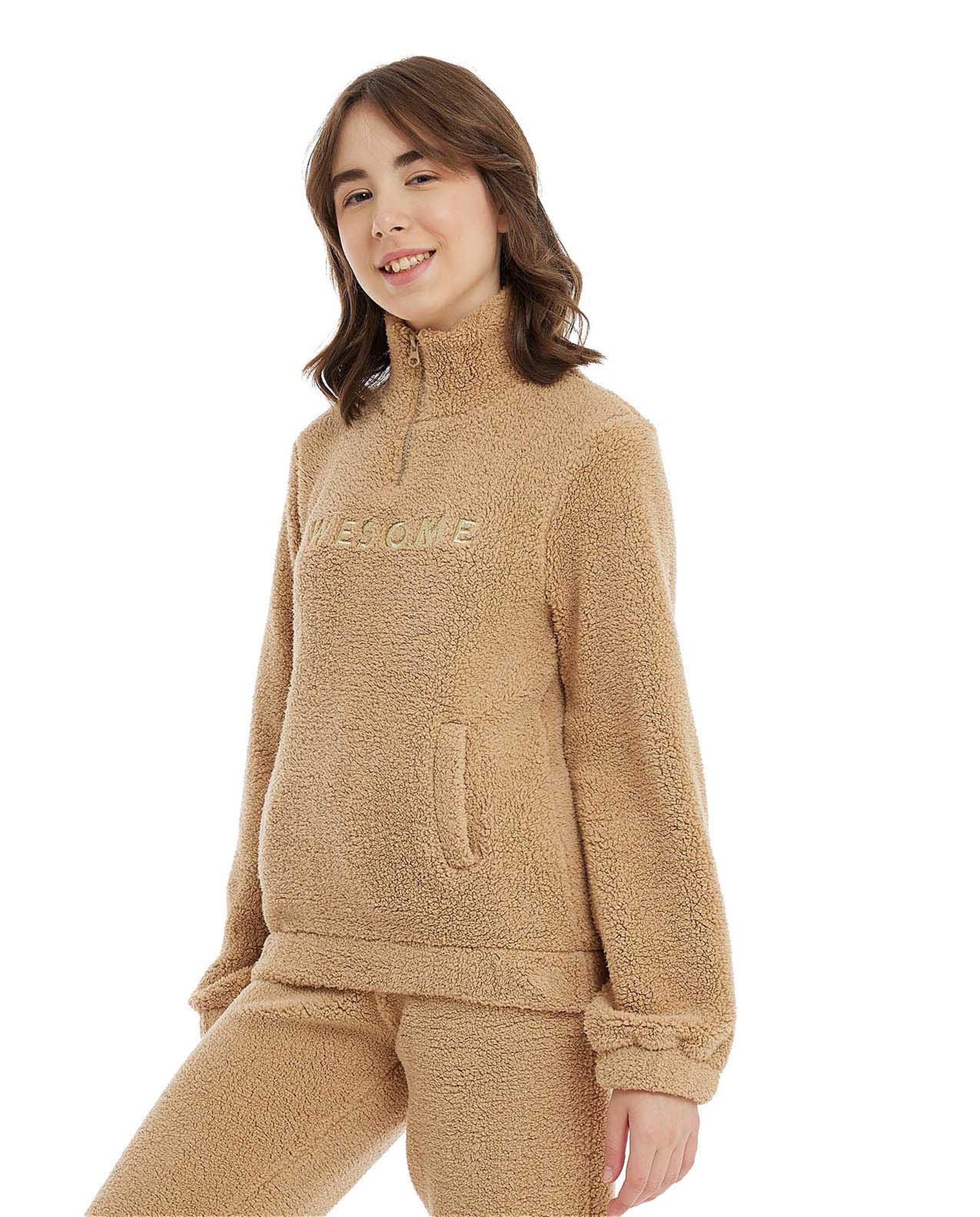 Sherpa Sweatshirt with High Neck and Long Sleeves