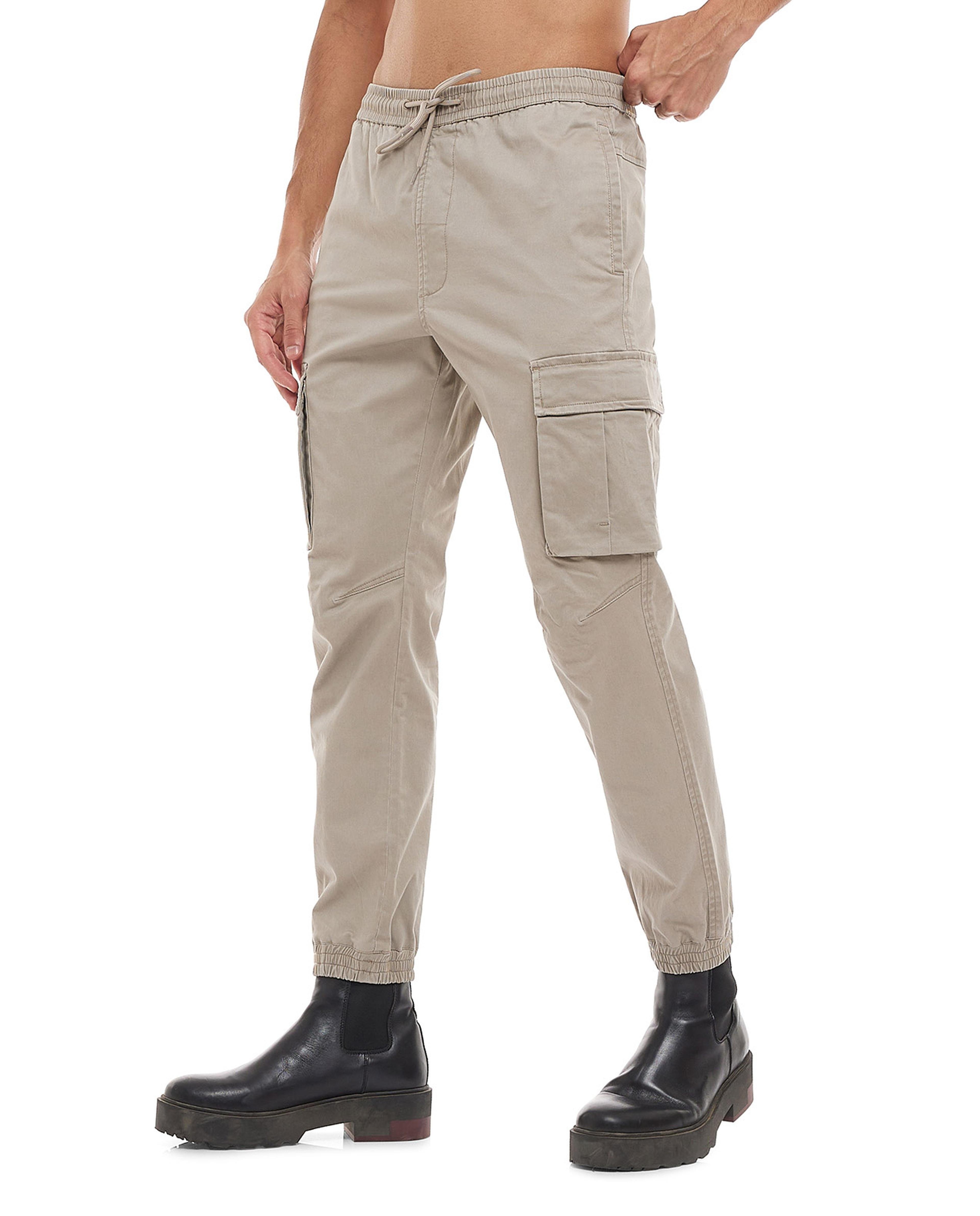Solid Cargo Jogger Pants with Drawstring Waist