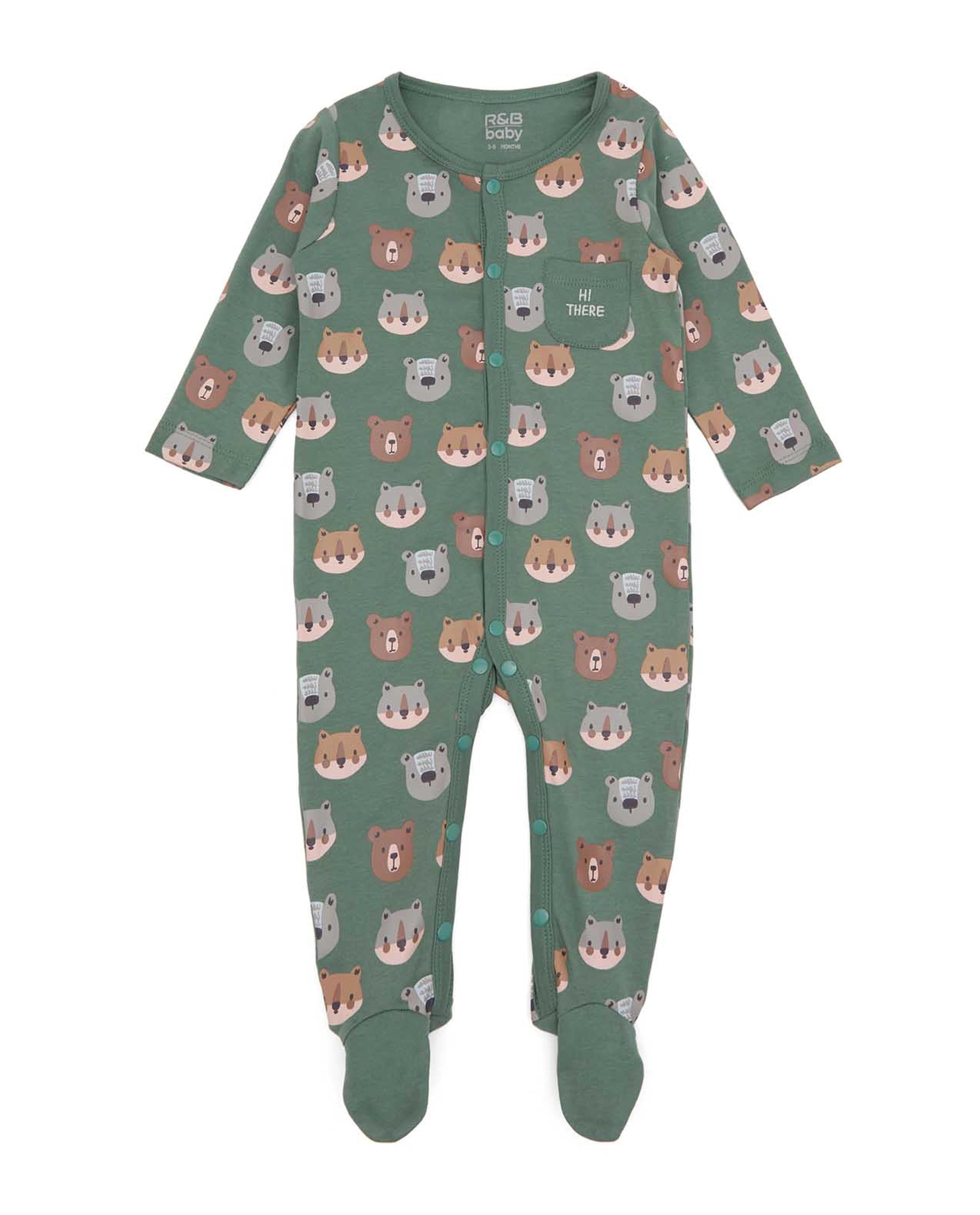 Printed Footed Sleepsuit with Cap