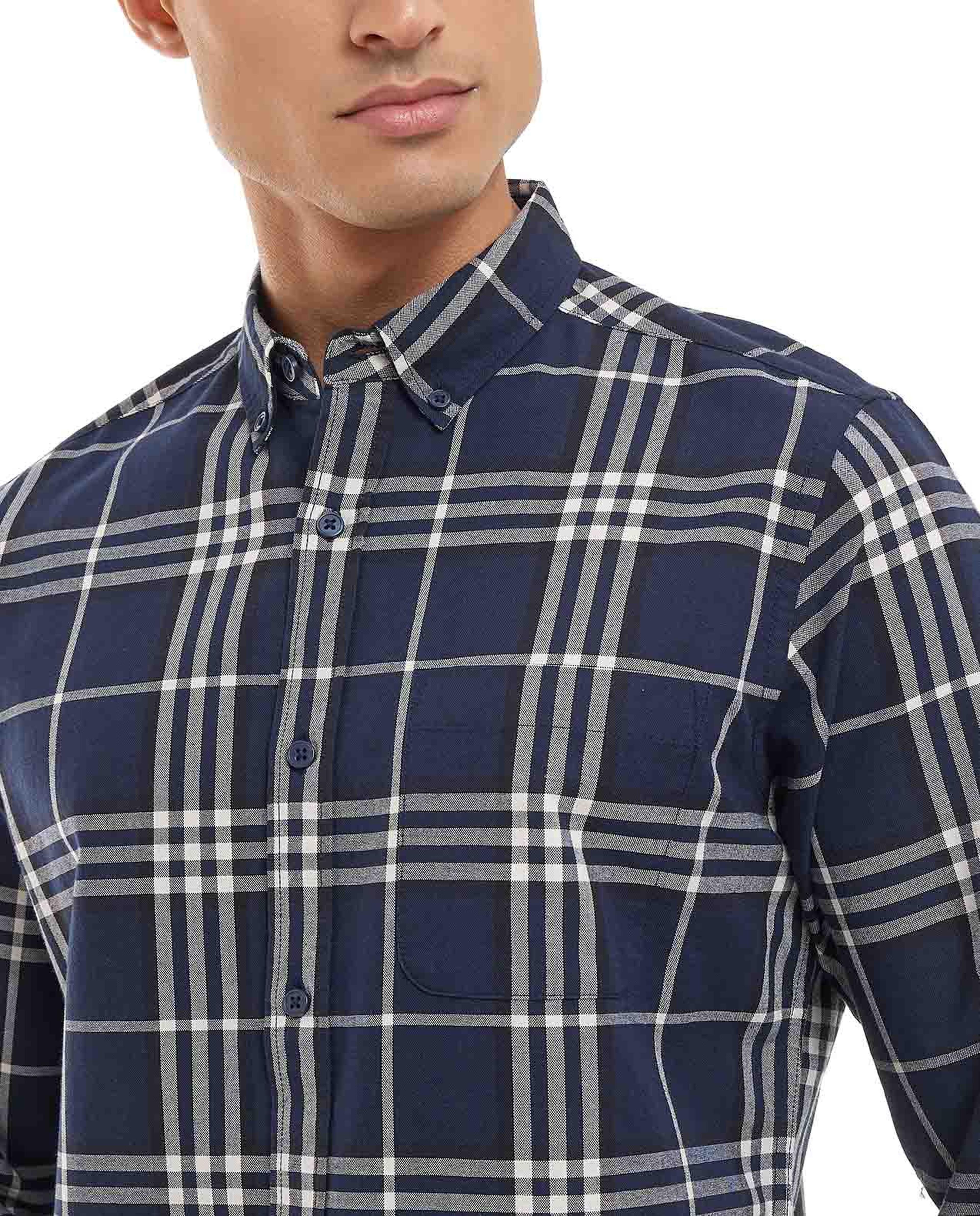 Plaid Shirt with Button-Down Collar and Long Sleeves