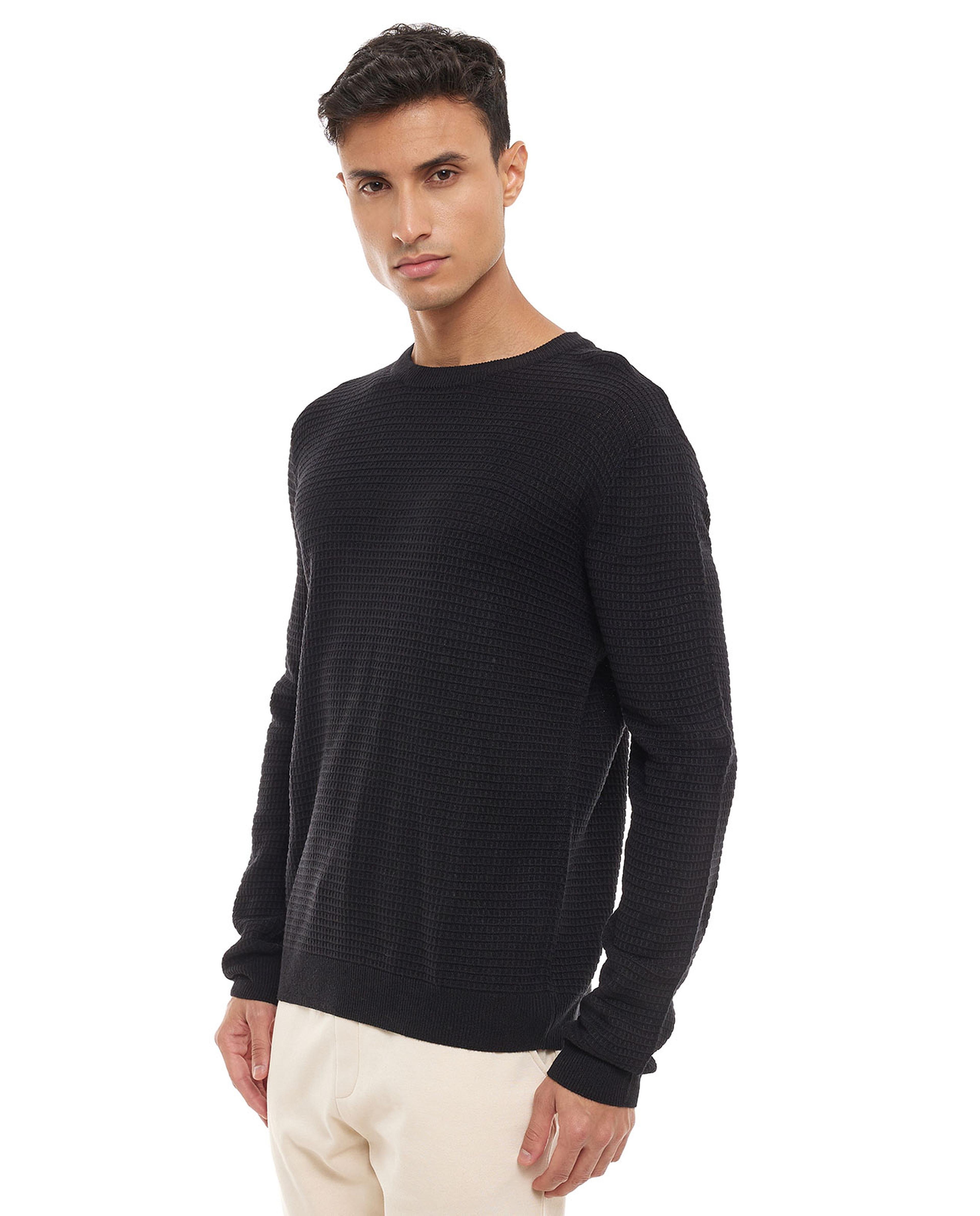 Textured Sweater with Crew Neck and Long Sleeves