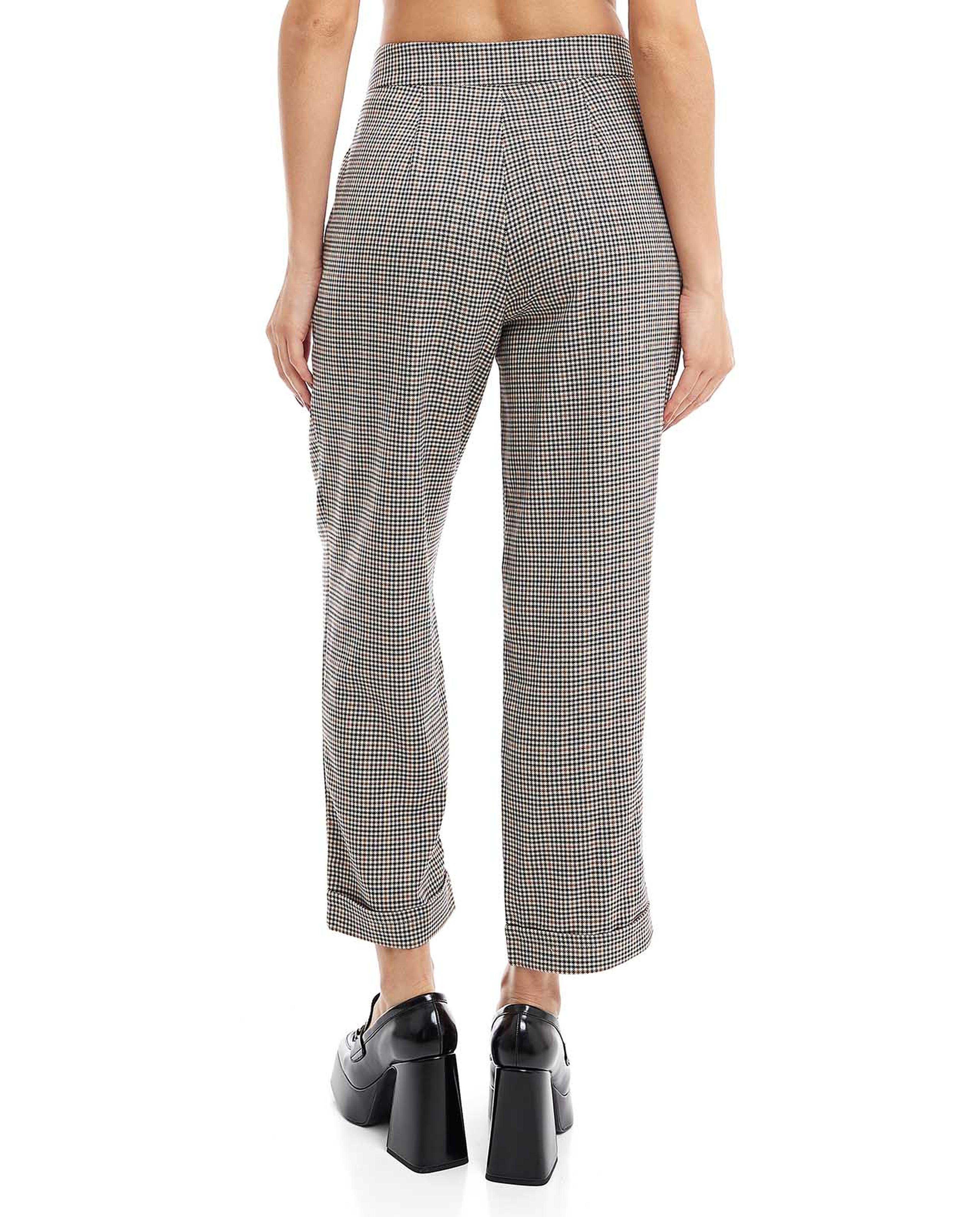 Plaid Pleated Trousers with Button Closure