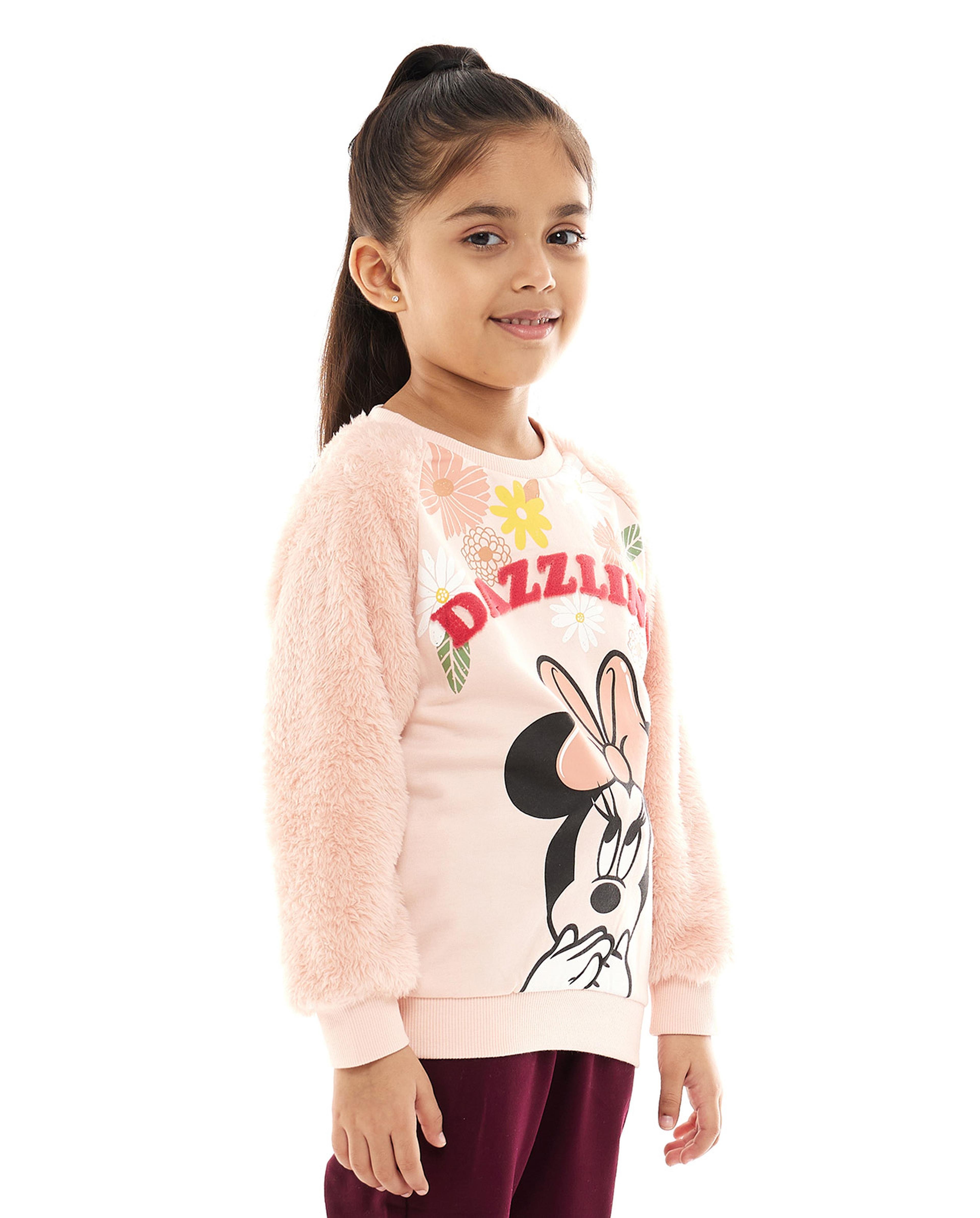 Minnie Embroidered Sweatshirt with Crew Neck and Raglan Sleeves