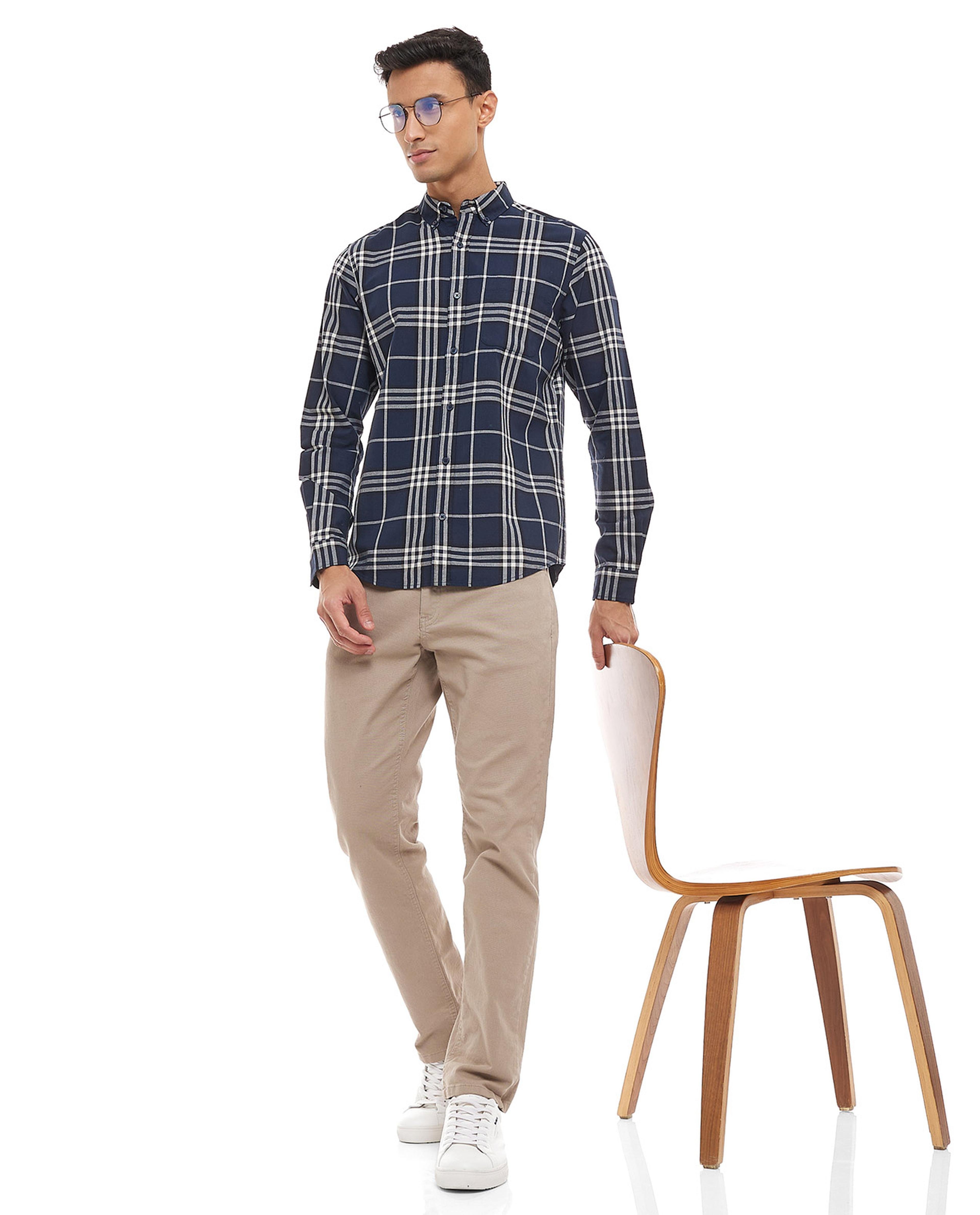 Plaid Shirt with Button-Down Collar and Long Sleeves
